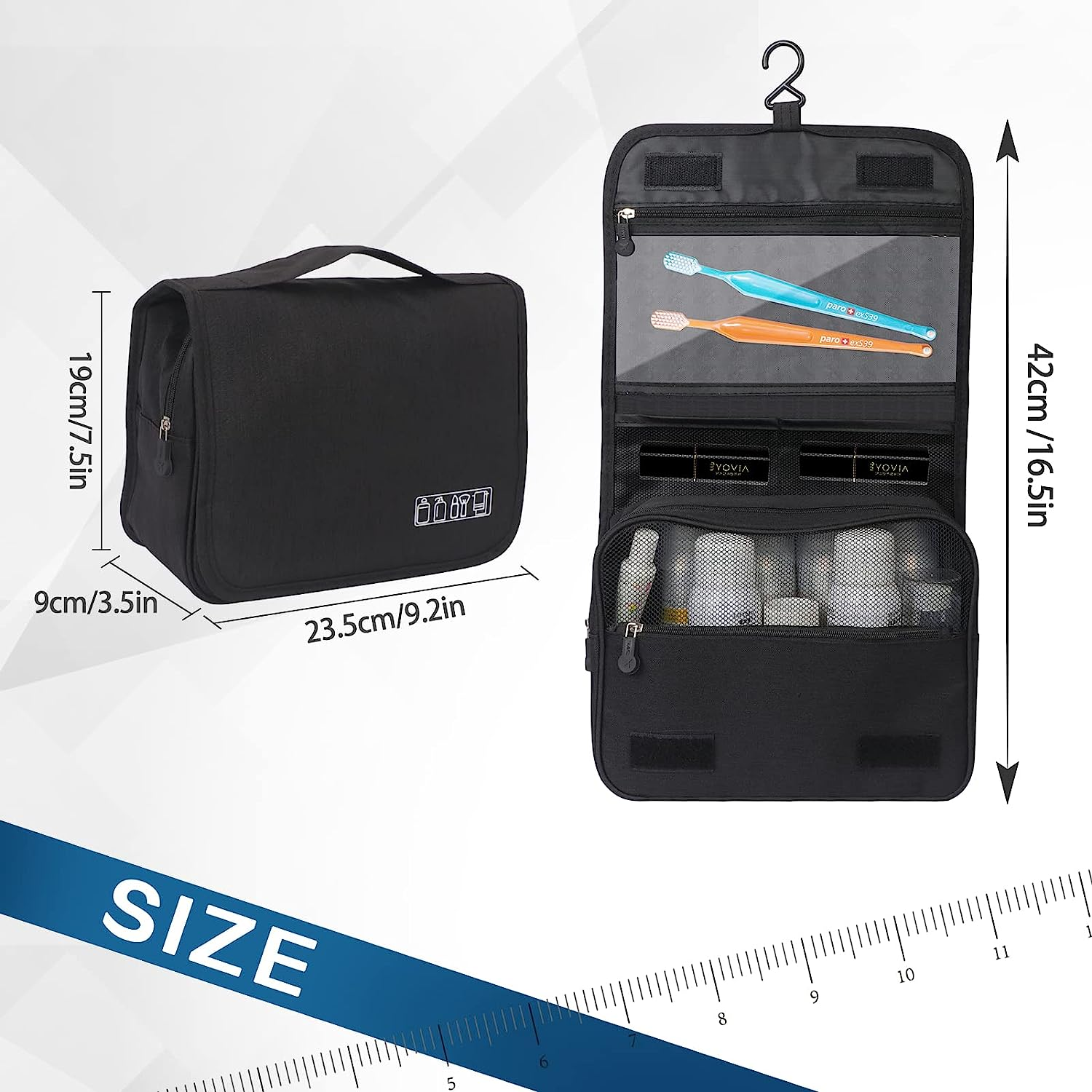 Simpolor Hanging Toiletry Bag, Large Capacity Men'S and Women'S Cosmetic Bag, Waterproof Portable, 23.5 X 9 X 19Cm, Black