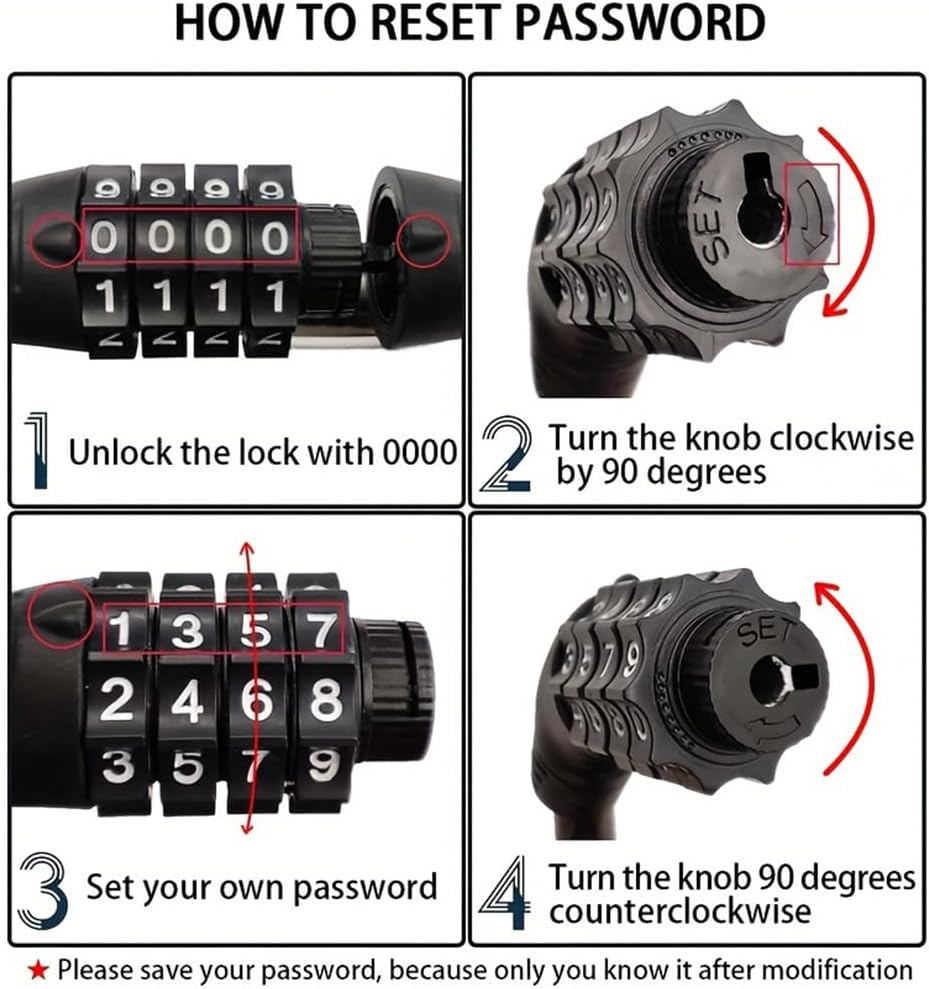 65CM Cable Lock, Combination Safety Code Cable Lock, Multiple Using Cable Lock (Black) image number 1