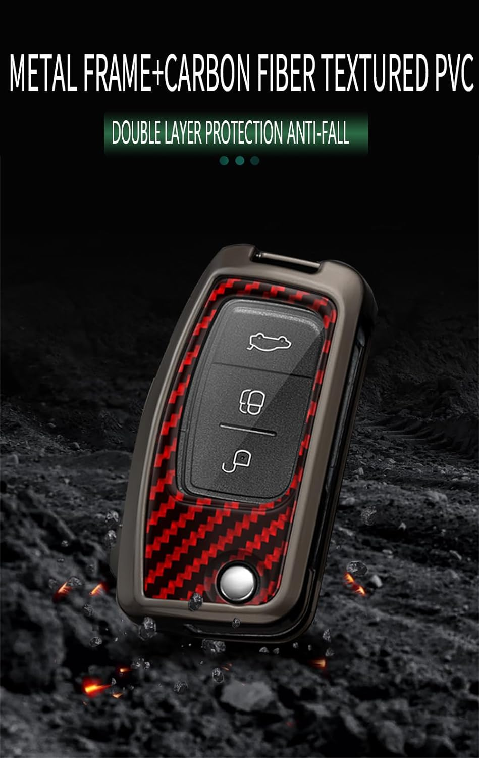 Ontto Alloy Car Key Fob Cover Fit for Ford Focus 2 MK2 Fiesta Mondeo Galaxy Falcon Territory Ecosport Kuga Escape B-Max C-Max Flip Key Case Keyring Smart Key Shell Holder Keychain Accessories Black B image number 2