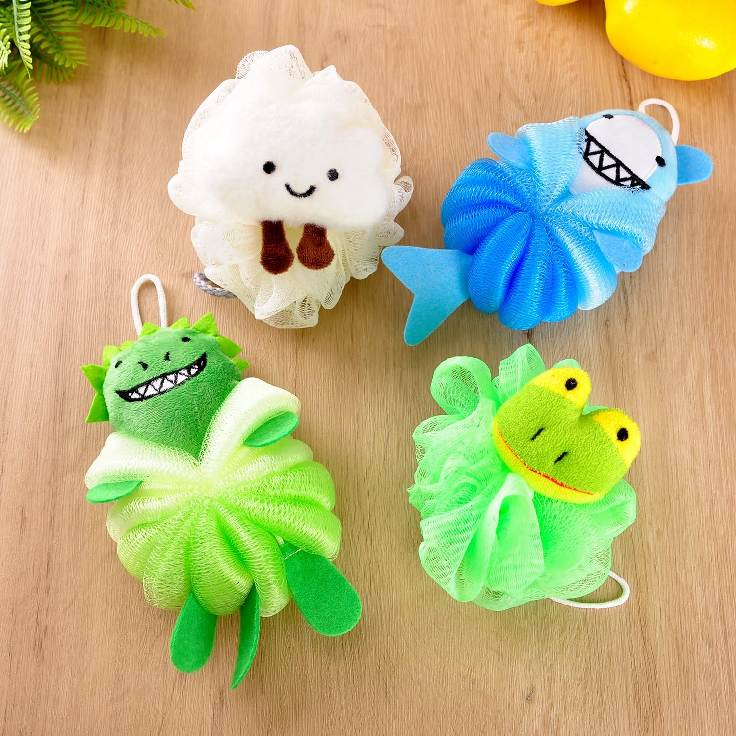 RAMFIYN 2 Pack Fun Bubble Bath Kid Loofahs, Cute Animal Loofah Bath Sponge, Shower Puffs Body Scrubber, Fun Bath Sponges - Frog and Sheep image number 4