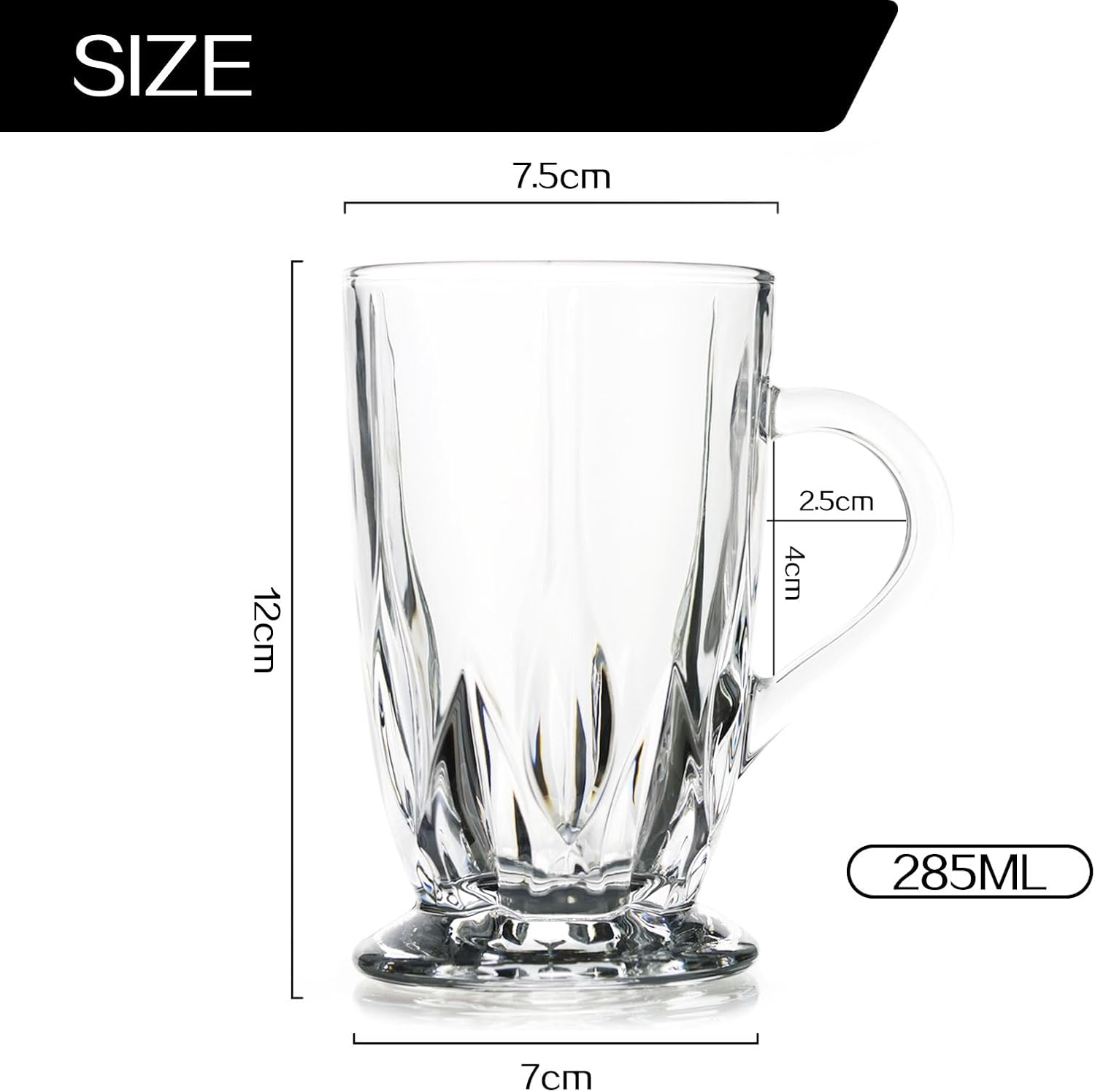Glass Coffee Mugs Set of 6 Large Clear Durable Mugs with Handle Transparent Tea Glasses for Hot Cold Beverages image number 2