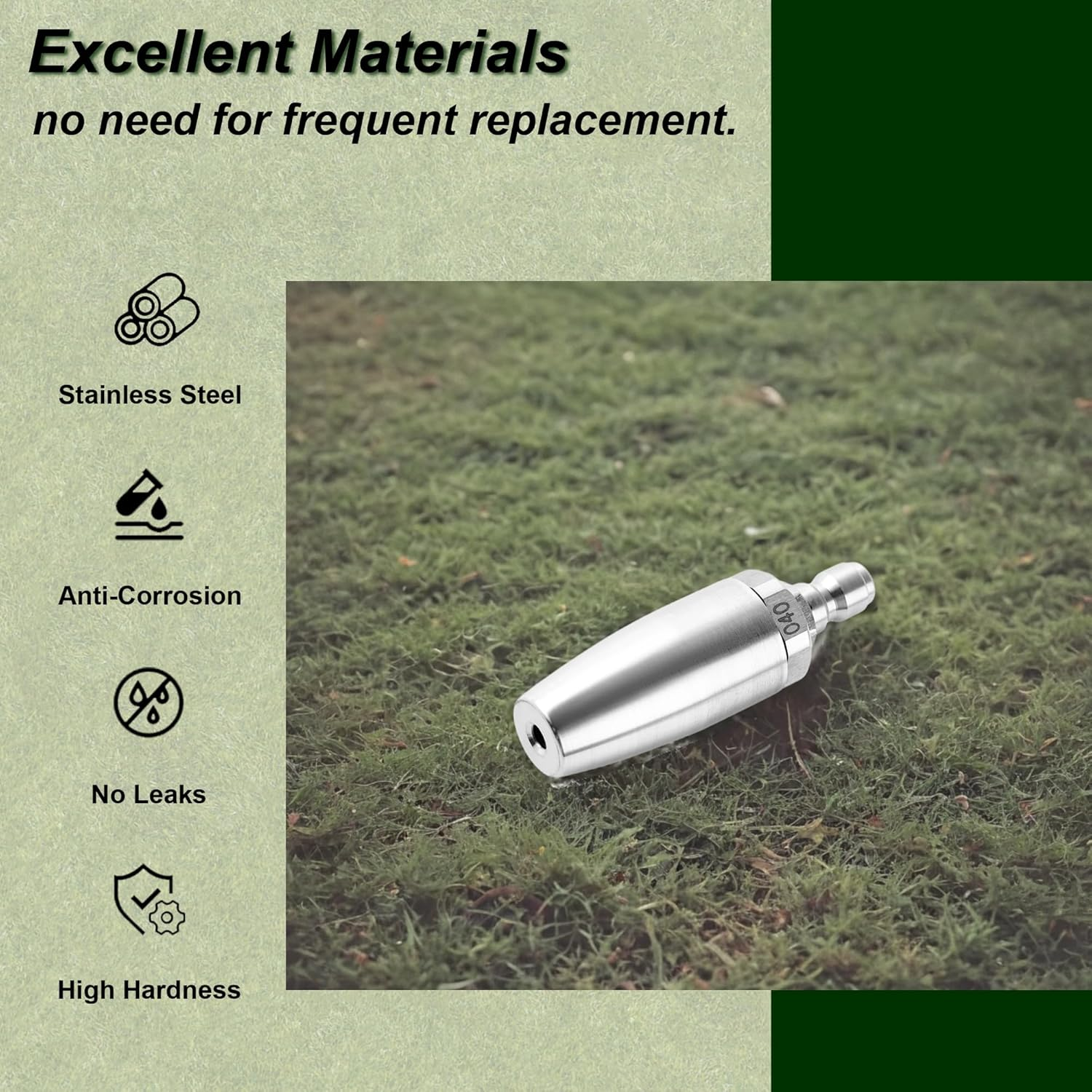 Turbo Nozzle Pressure Washer Tips, Rotating Nozzle with 5 Power Washer Nozzle Tips, 1/4 Inch Quick Connect, Orifice 4.0, Stainless Steel image number 5