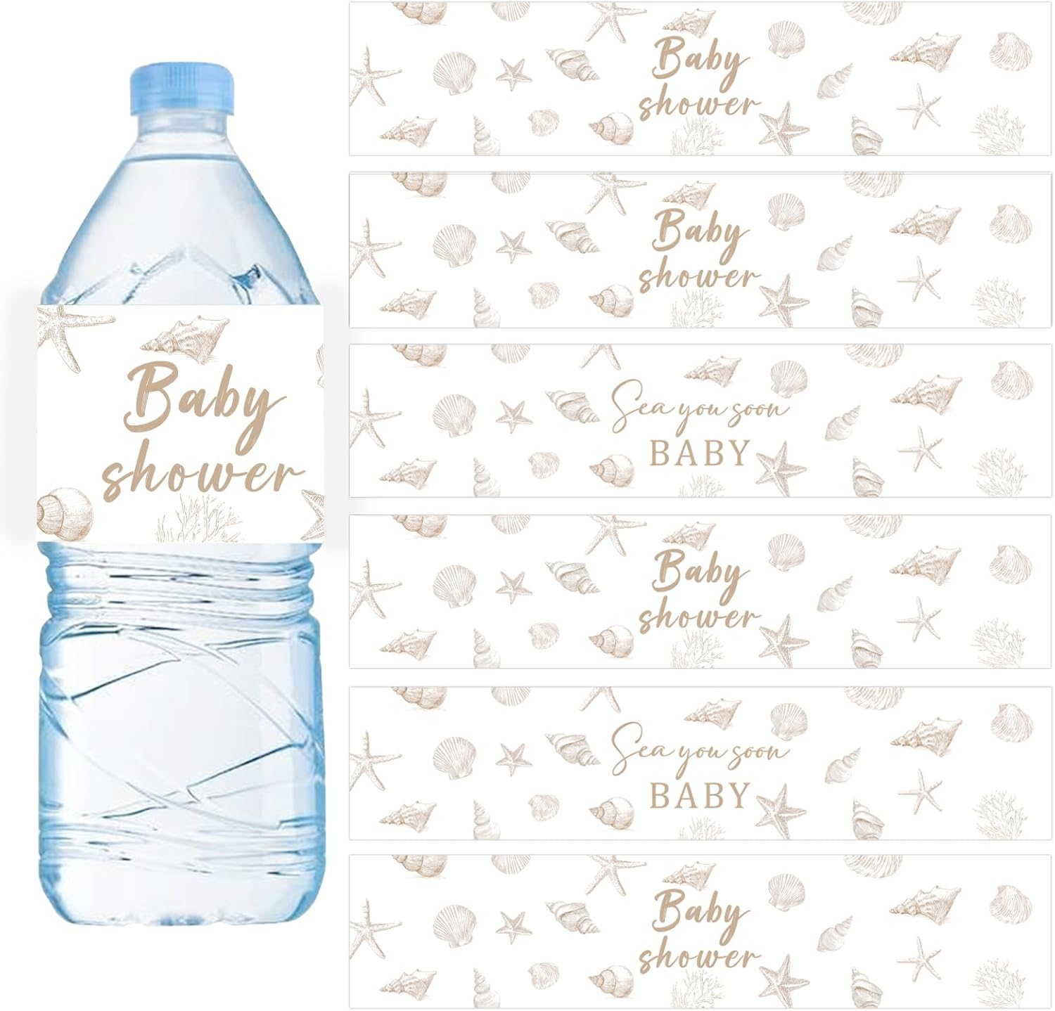 28Pcs Sea You Soon Baby Shower Water Bottle Labels Waterproof Ocean Animals Water Bottle Wrapper Stickers for Sea You Soon Baby Shower Gender Reveal Decor Party Supplies image number 2