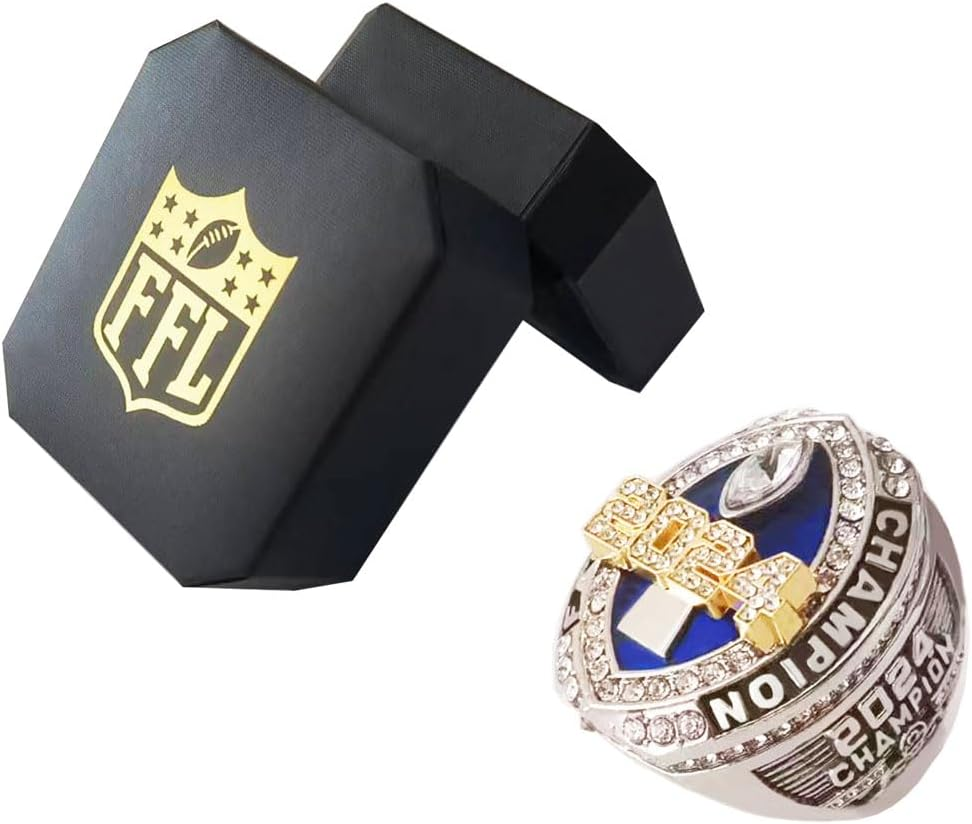 Noblehead Fantasy Football Ring 2024| Heavy FFL Champion Ring | Gold Silver Tone Plated Award Trophy for Fantasy Football League Winner image number 4