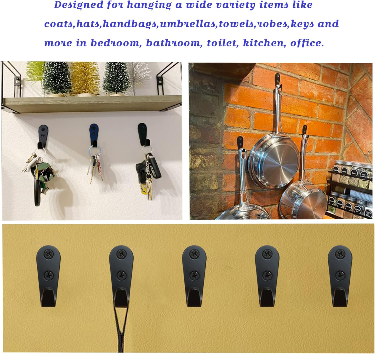 Ymaiss 10Packs Stainless Steel Hooks for Hanging, Heavy Duty Wall Hooks, Coat Hooks, Single Robe Hook, Bathroom Towel Hooks, Key Hooks for Bathroom, Kitchen,Etc(Black L Shaped Small 3Mm Thickness) image number 3