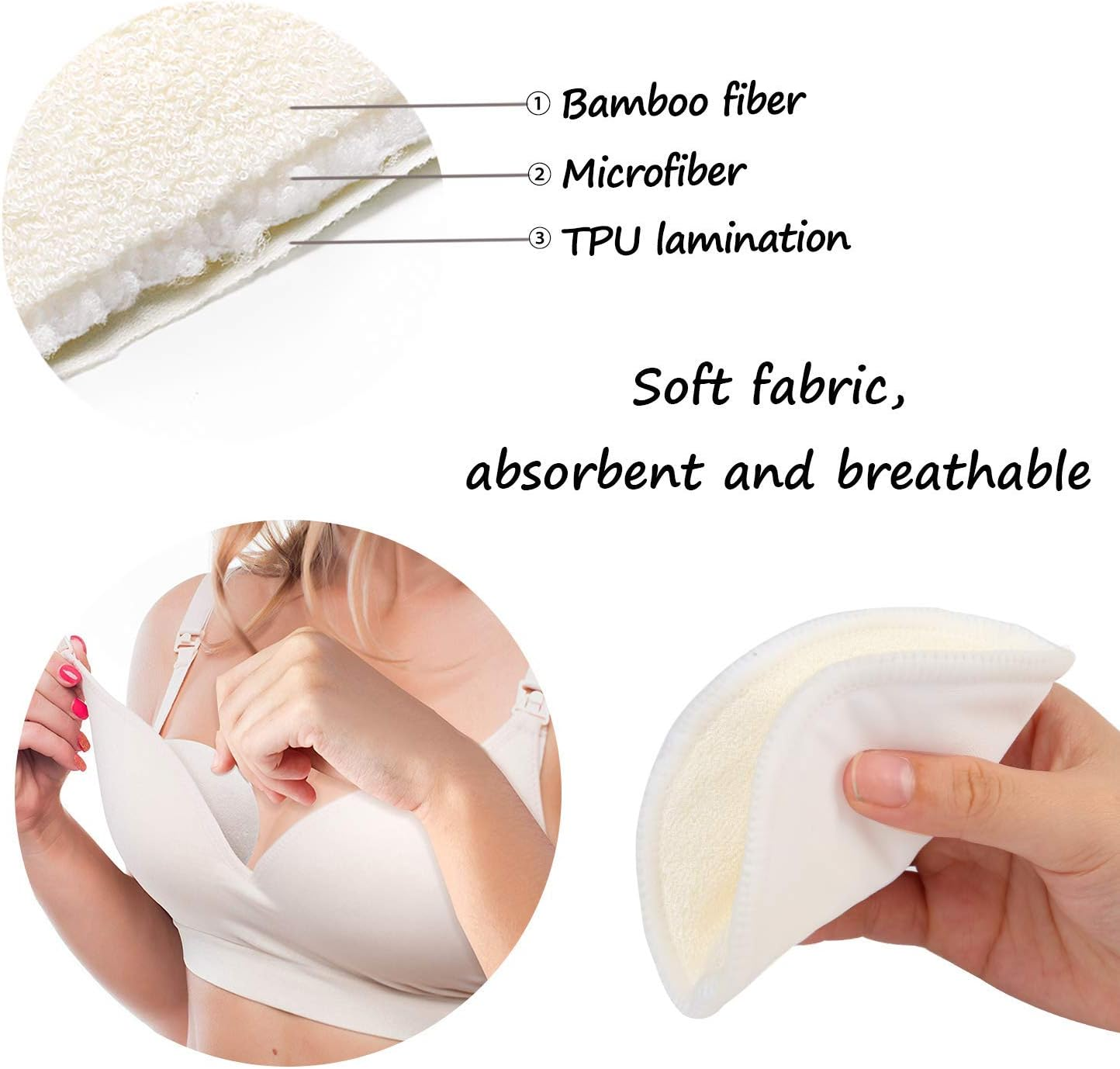 12 PCS Washable Bamboo Nursing Pads, Reusable Organic Breast Pads with Laundry Bag and Storage Bag, Soft & Super Absorbent - Perfect Baby Shower (Conical) image number 2