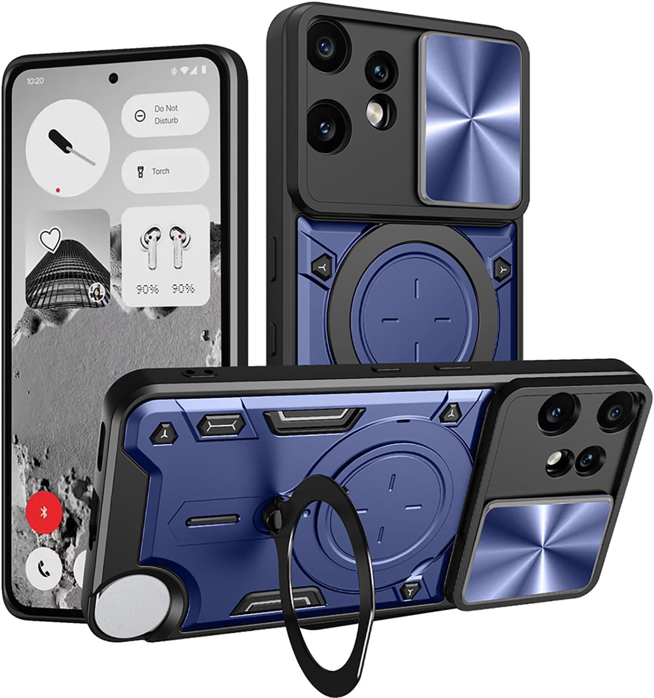 ILING Case for CMF Phone 2 Pro, Metallic Matte Texture Hard PC Shockproof Mobile Phone Case, Soft Silicone TPU Bumper Protective Case with Ring Stand and Camera Protection (Red)