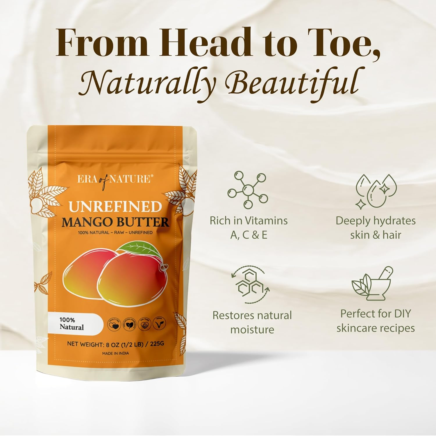 Raw, Unrefined Mango Butter, Amazing Moisturiser, Use Alone or in DIY Body Butters, Soaps, Lotions and Lip Balm - 100 Percent Pure and Fresh - 0.2Kg (240Ml) image number 5