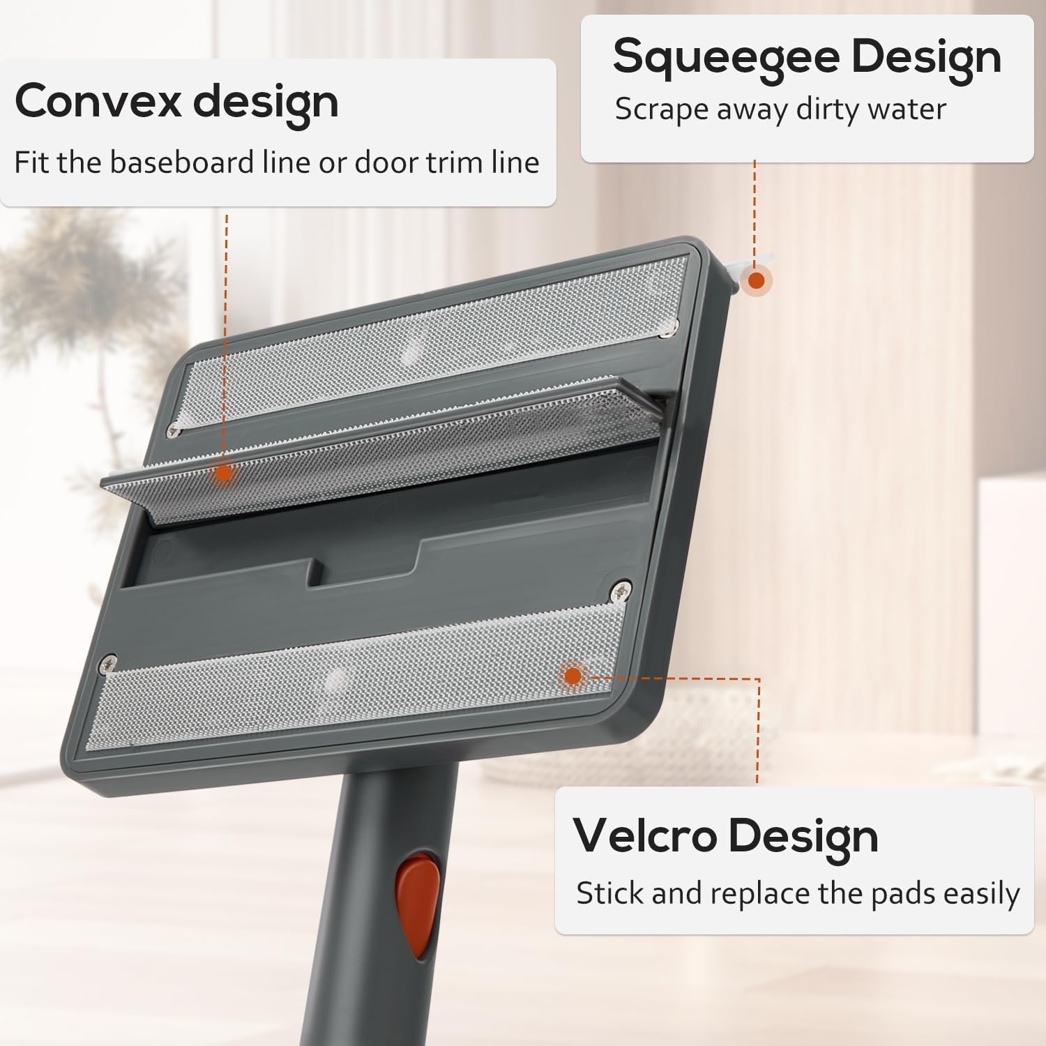 Wall Cleaner Mop with Long Handle, Baseboard Cleaner Tool with Handle, 180&deg; Folding Ceiling Tool Duster with Squeegee for Cleaning Baseboard, Wall, Ceiling, Window,Floor,8 Replacement Cleaning Pads image number 3