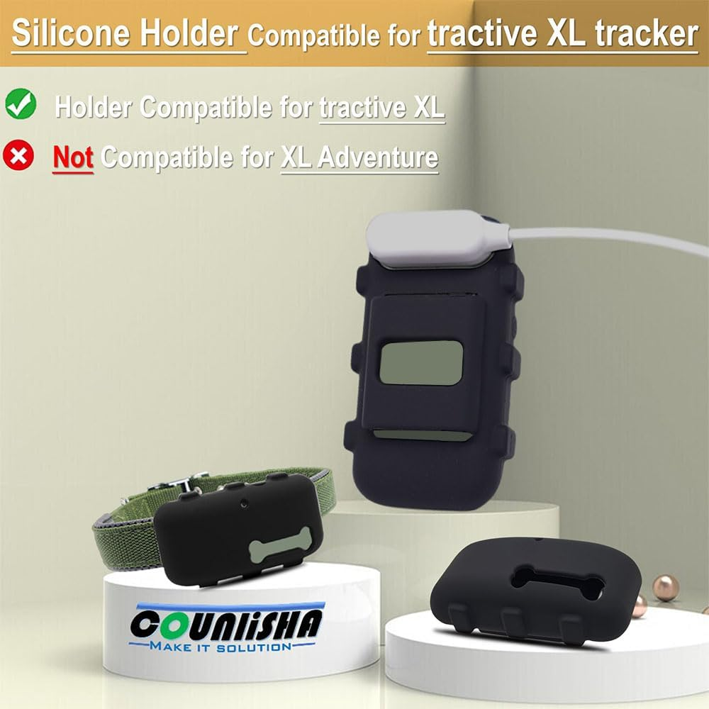 Silicone Holder Compatible for Tractive XL GPS Dog Tracker,Rubber Accessories Cover Finder Anti-Scratch,Secure Sturdy Case with Strap for Pet Cat Collar (Black) image number 3