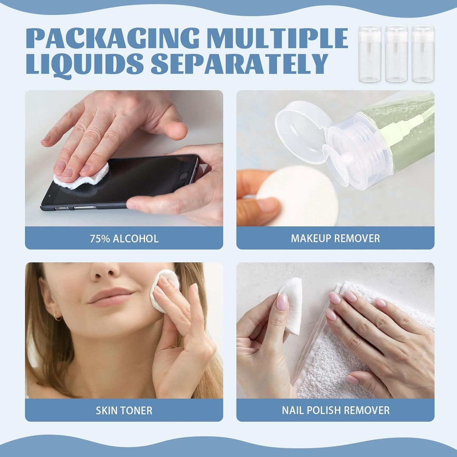 Modixun 6 Pack Nail Polish Remover Pump, Alcohol Dispenser Push down Lockable Bottle Empty Liquid Container with Stickers for Makeup Remover, Micellar Water, Toner, 120Ml image number 6