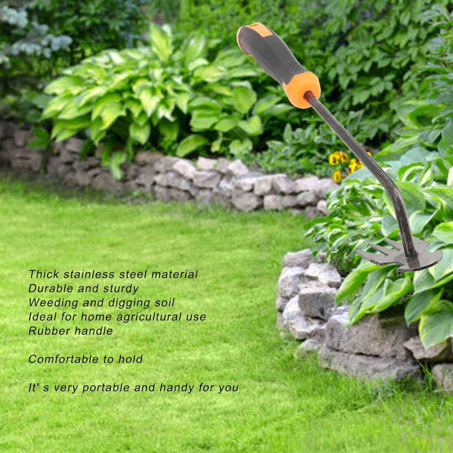 2 Pieces Garden Weeding Rake, Small Garden Rake Stainless Steel 4 Teeth 11 Teeth Rubber Handle, Backyard Loosening Farm Planting Weeding Ergonomic for Gardening Weeding Planting