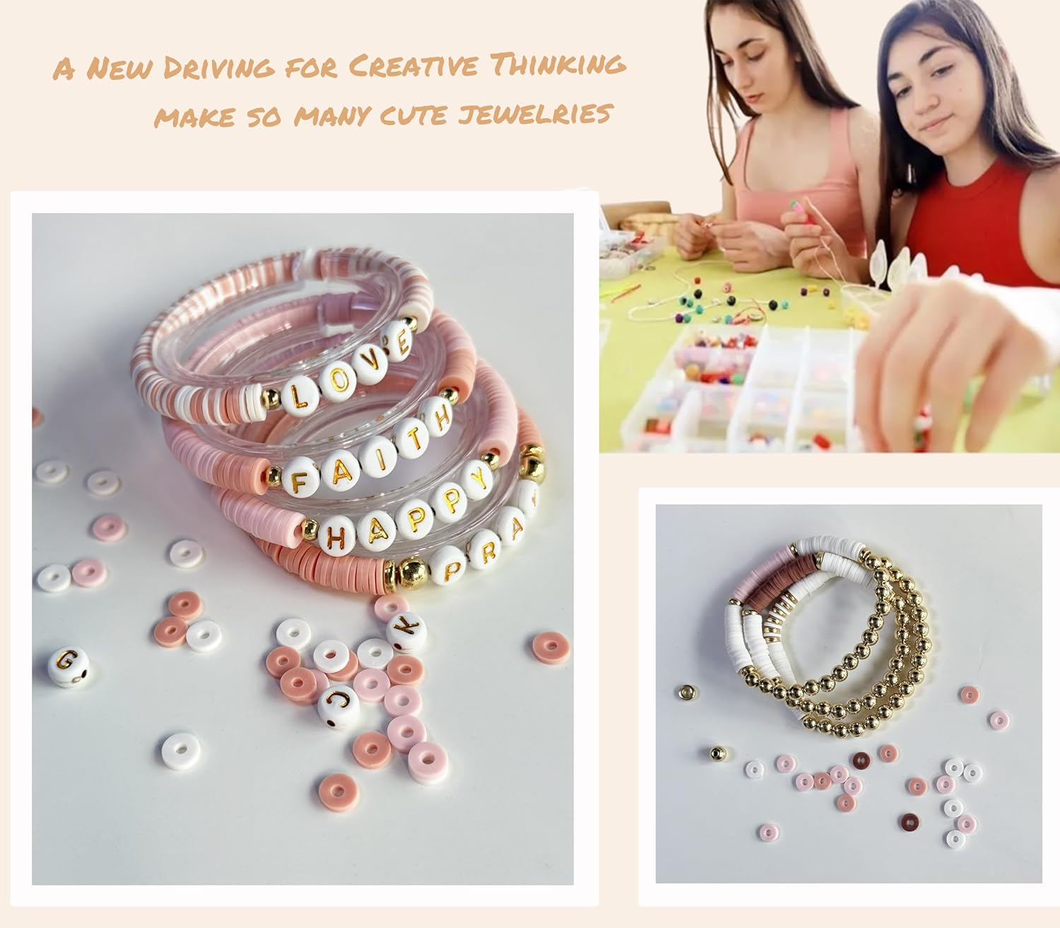 Beads for Bracelets Making Kit 6Mm Rose Pink Clay Beads for Jewelry Making Kit image number 1