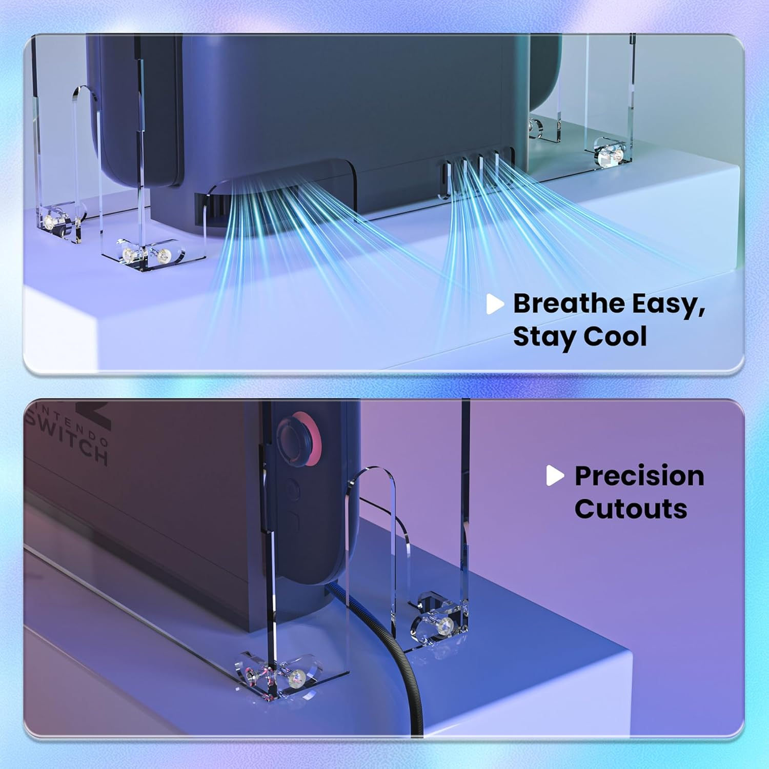 Playvital Clear Acrylic Dustproof Cover for Nintendo Switch 2 | Magnetic Ventilation Top, Tool-Free Installation, Transparent Display Box for Switch 2 Dock Mode - Transparent