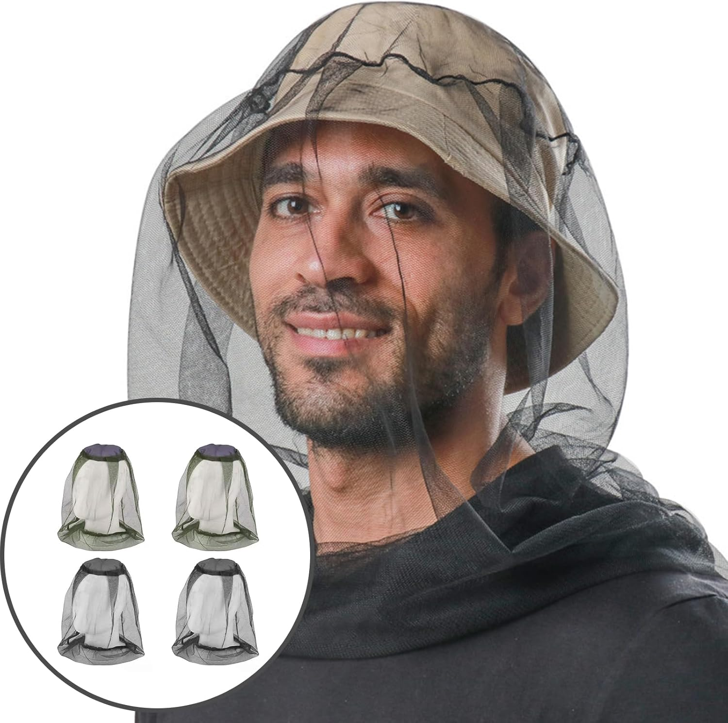 Zodaqian 4 Pack Mosquito Net Head Cover, Lightweight Fly Nets for Head Protection, Durable Mosquito Head Net, Suitable for Outdoor Camping & Travel Enthusiasts Black image number 6