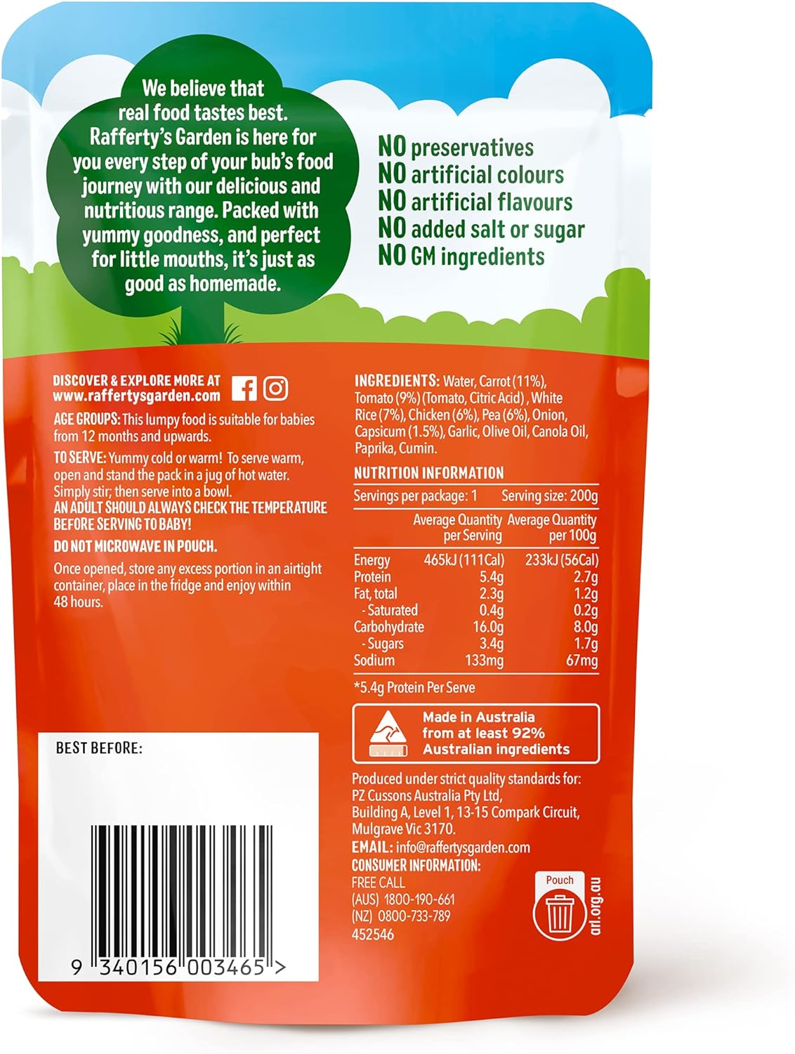 Rafferty'S Garden Chicken and Vegetable Paella Lumpy Baby Food 200 G (Case of 6)