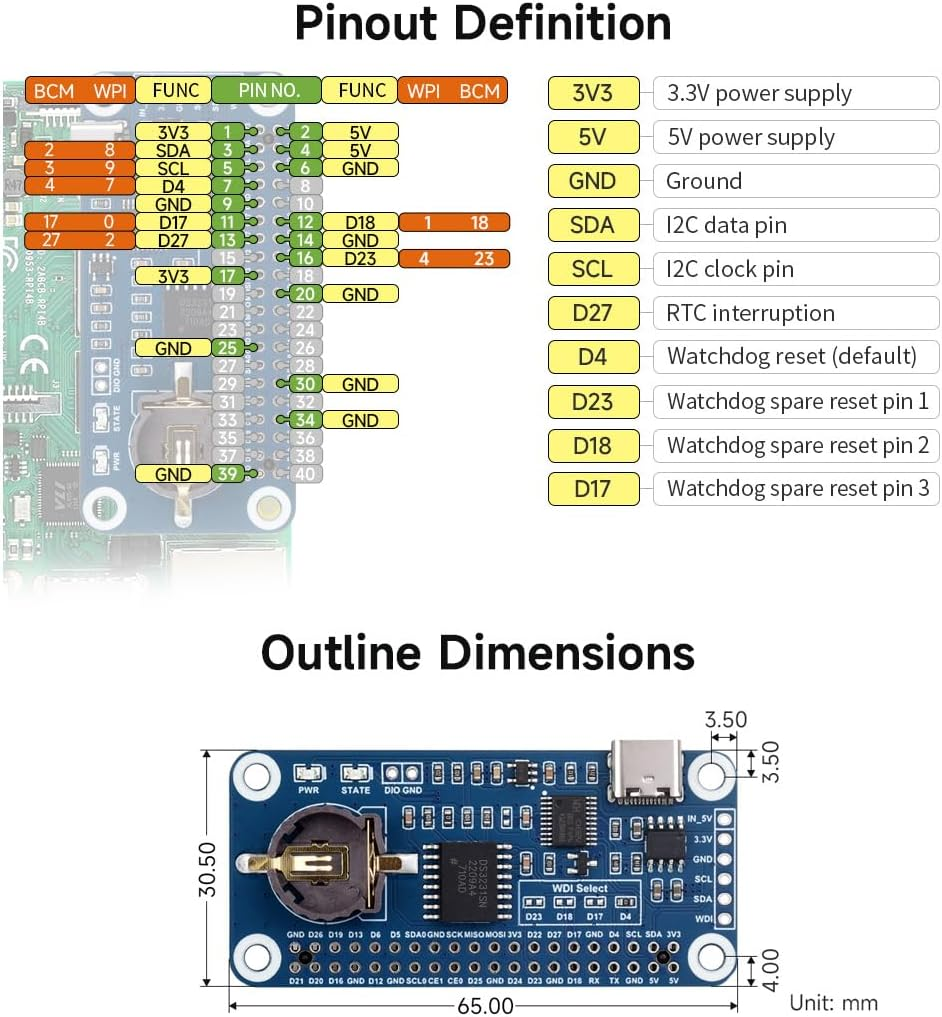 Waveshare RTC Watchdog HAT (B) for Raspberry Pi, Onboard DS3231SN High Precision RTC Chip image number 6