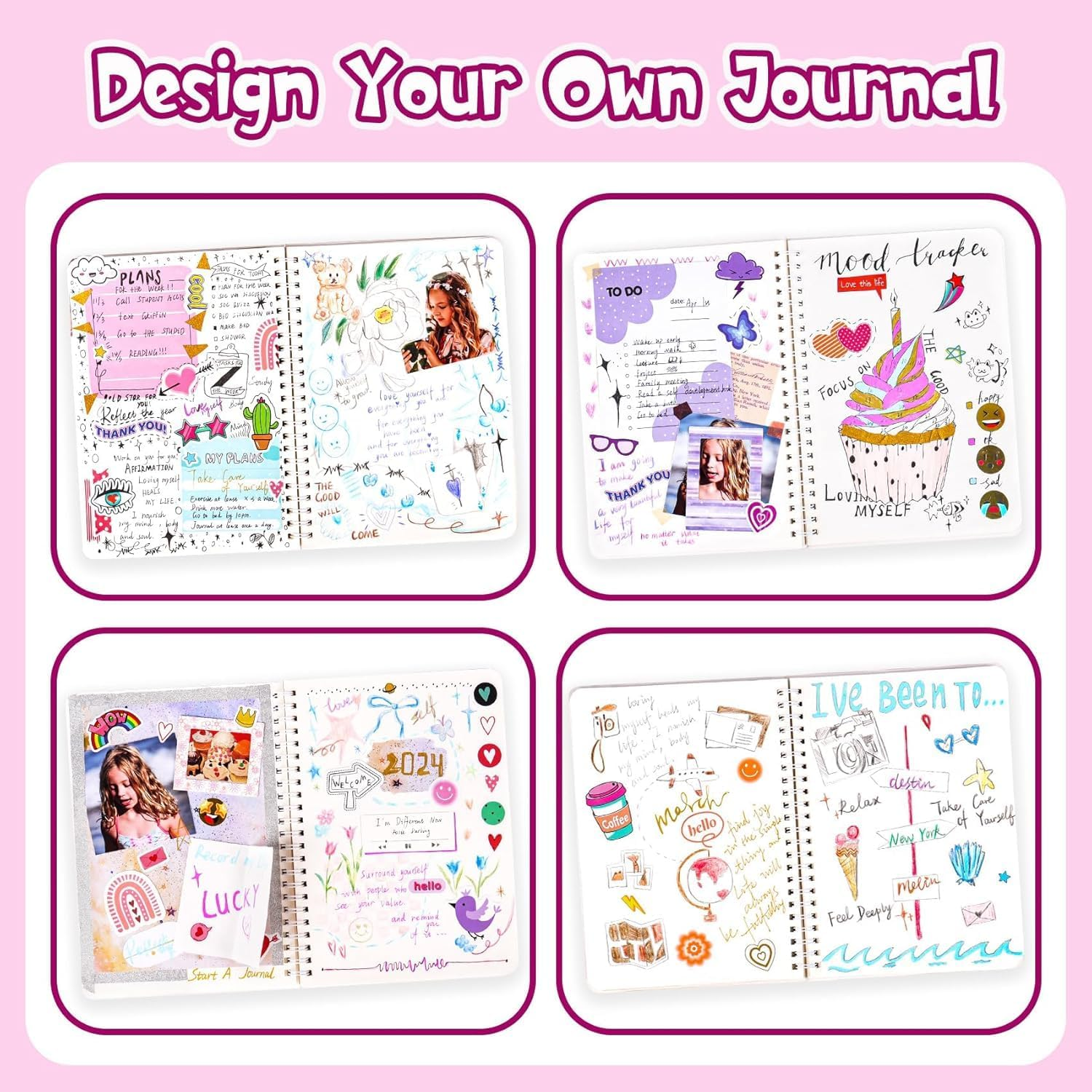 DIY Journal Kit for Girls - Journaling Toys Set for Teen Kids, Art Crafts Scrapbook Diary Supplies Set, Ideal Gifts for 8 9 10 11 12 13 14 Year Old Girls image number 1