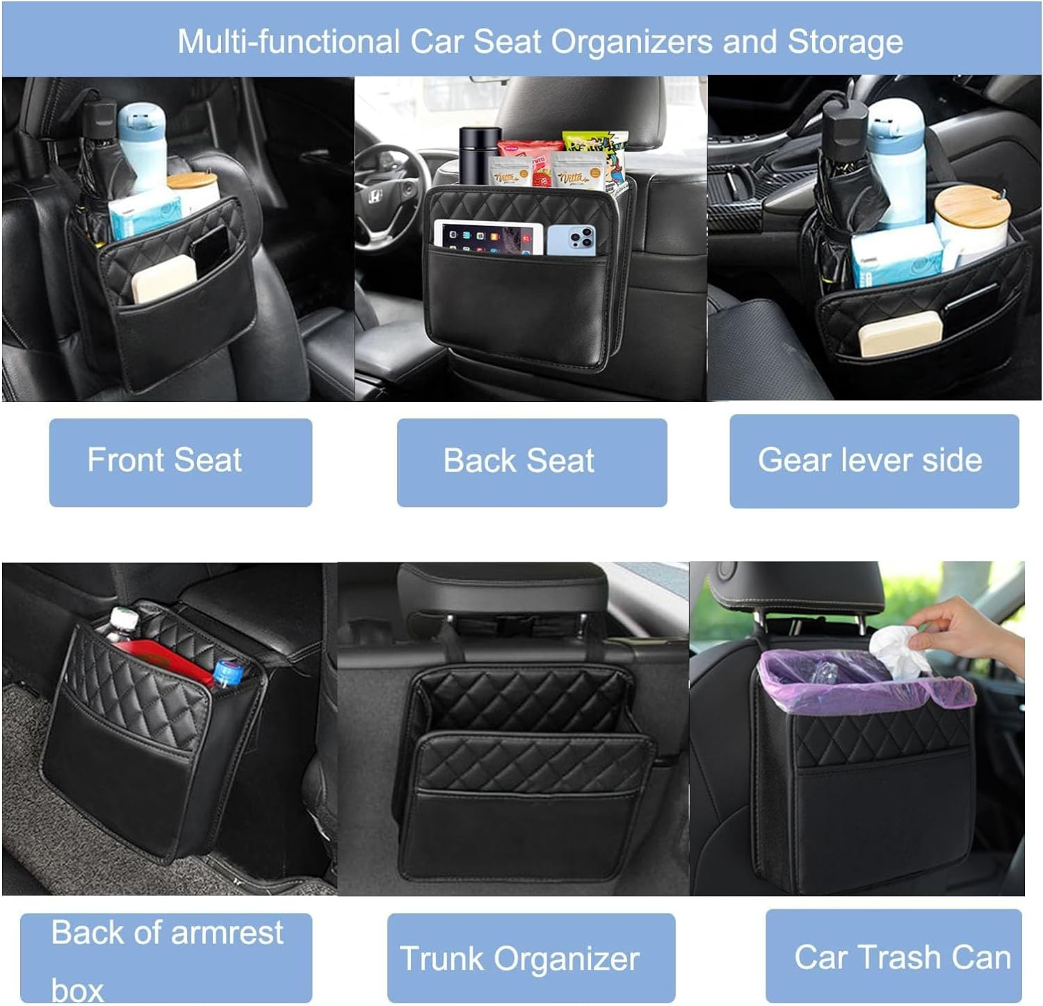 2 Pack Backseat Car Organiser, Car Net Pocket Handbag Holder Bag, Multi Pocket All Purpose Holder for Ipad, Cooler Bottles, Toys, Books, Tissues, Etc. image number 4