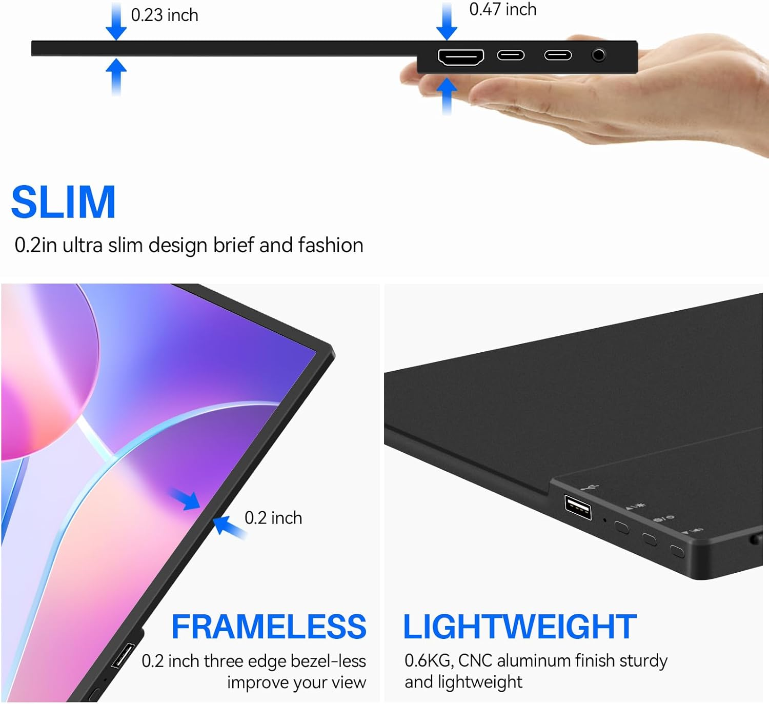 14 Inch Touchscreen Portable Monitor 1200P Slim and Lightweight Bezel Less FHD IPS HDR Gaming Monitor, Laptop Travel Sub-Monitor with Built-In Speakers and VESA for Laptop Mac PC Xbox PS4/5 Switch image number 6