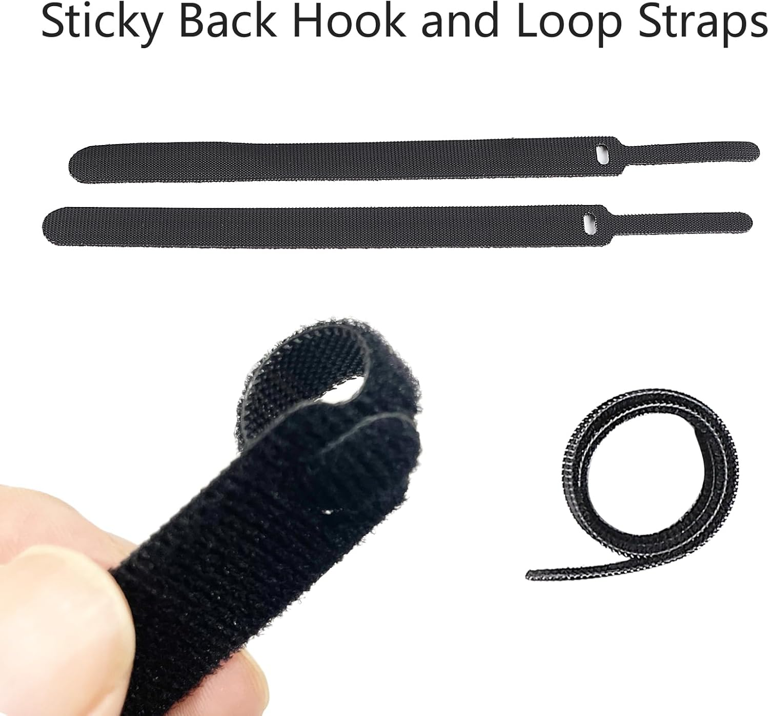 2Pack Reusable Self Ties - Multi-Purpose Holder Hook & Loop Cable Straps Wire Ties, Adjustable Fastening Organizer, Cord Wrap and Hook Loop Cords for Home and Office Organization,Black image number 3