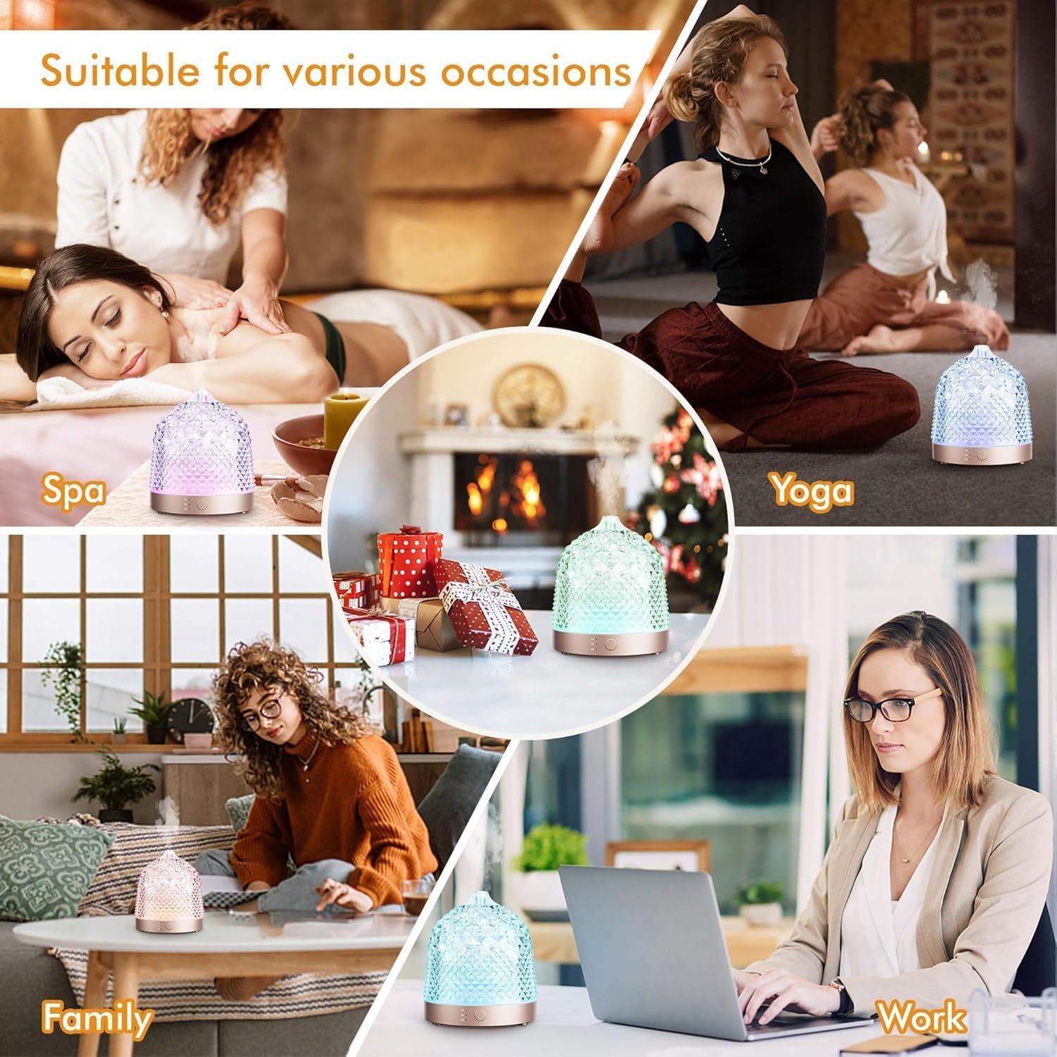 Liuruiyu Glass Essential Oil Diffuser, 200Ml Ultrasonic Aroma Diffusers with Glass Reservoir Dome Lock Color Auto-Off Timer 7 Color Light for Gift Home Office Bedroom (White) (Clear) image number 2
