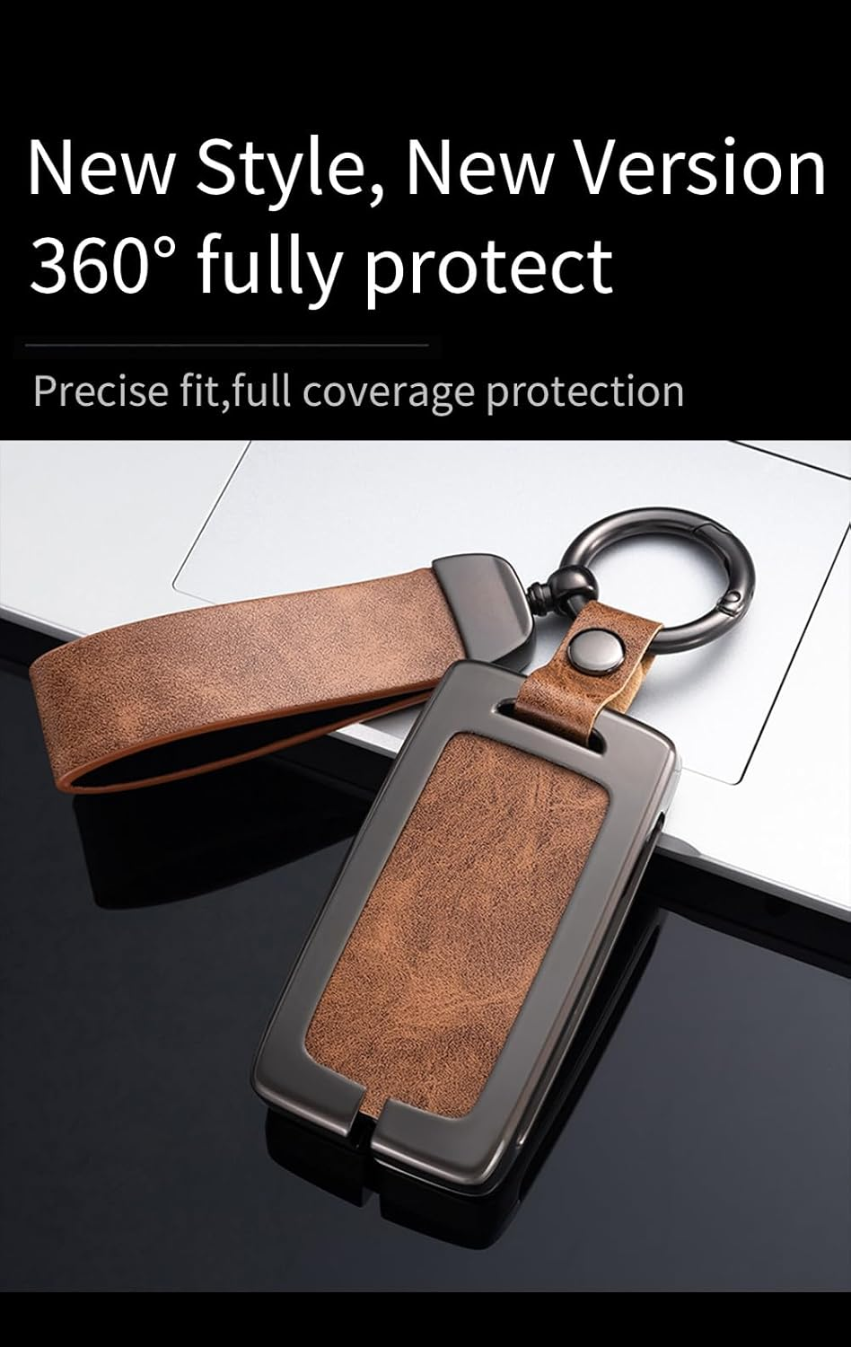 Ontto Metal Leather Car Key Fob Cover Fit for Mazda 3 6 CX-5 CX-9 CX-30 CX-50 CX-70 CX-90 MX-30 MX-5 2019-2025 Key Holder Case Keyring Shell Bag Keychain Auto Accessories 2/3/4 Buttons Grey 2 - Long Keychain-Black image number 2