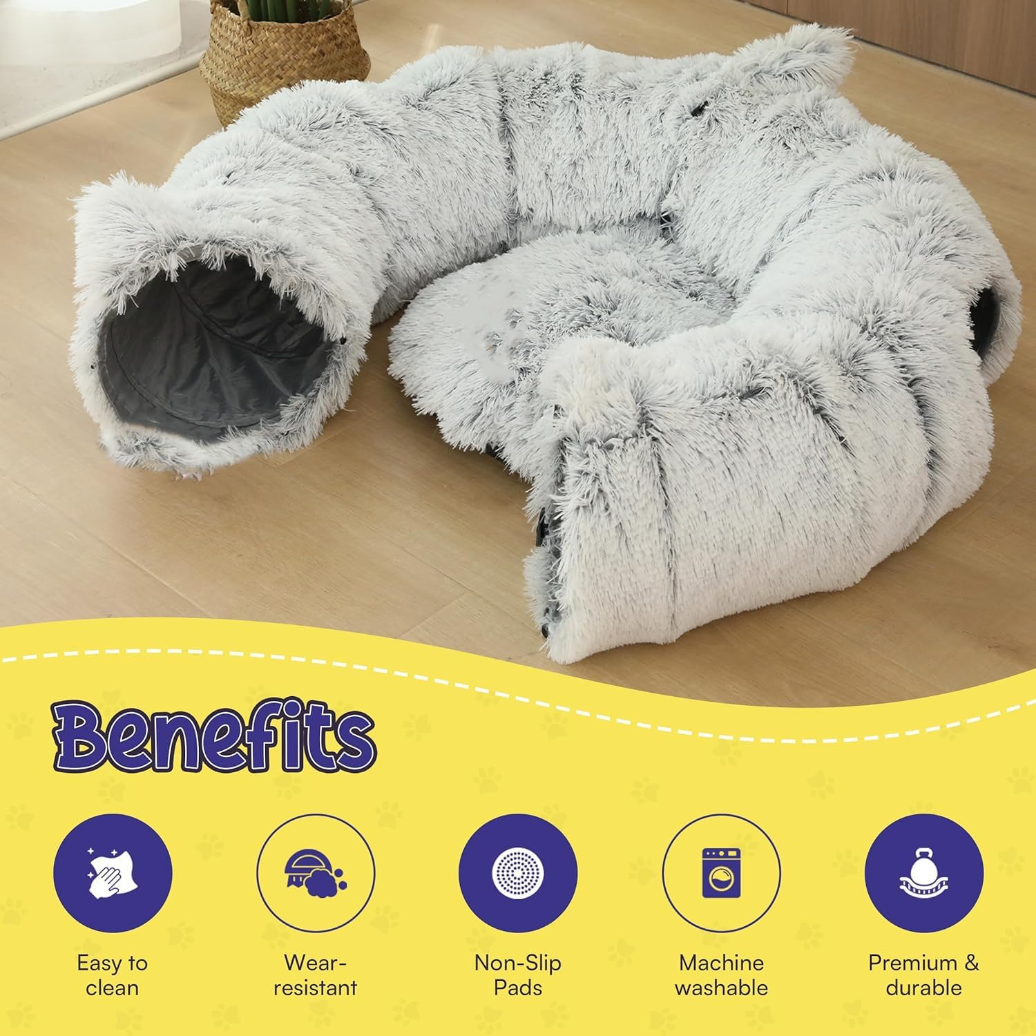 HAOLEYAO Cat Tunnel Bed by - Cat Donut Tunnel - Collapsible Cat Tunnels for Indoor Cats with Kitty Ears Design - Easy Assembly - for Small Cat & Kitten Breeds - Includes Hanging Ball image number 3