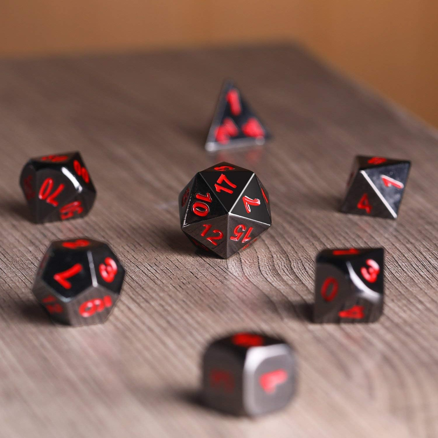 Zinc Alloy Metal Polyhedral 7-Die Dice Set for Dungeons and Dragons RPG Dice Gaming D&D Math Teaching, D20, D12, 2 Pieces D10 (00-90 and 0-9), D8, D6 and D4 (Black and Red)