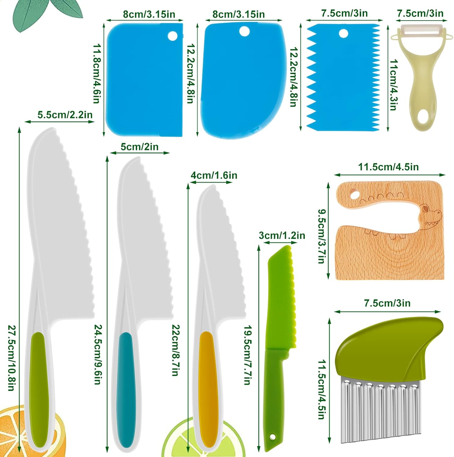 10 Pieces Kids Cooking Cutter Set, Montessori Kitchen Tools Safe Cutting Veggies Fruits, Toddler Kitchen Cutter Set for Chopper, Cutting Fruit and Vegetable (Green) image number 2