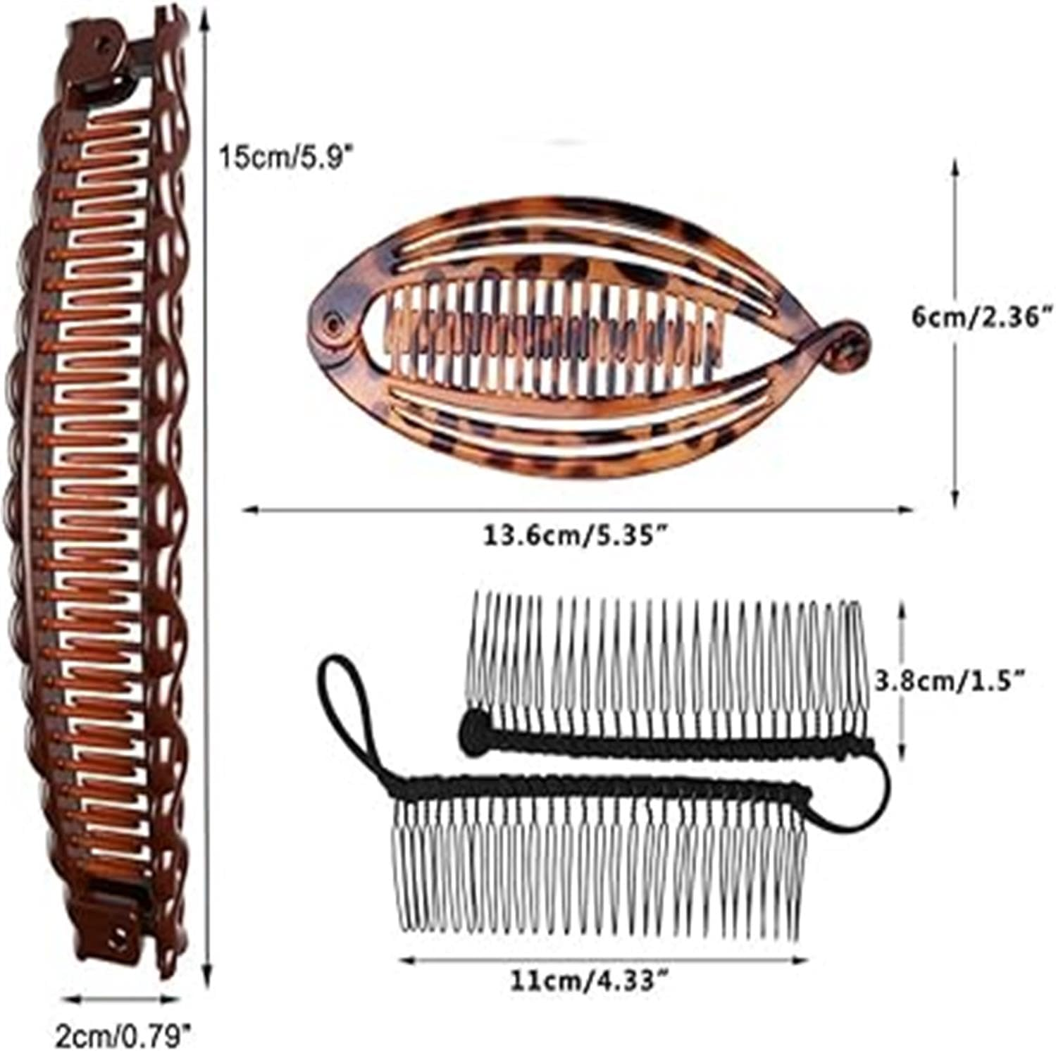 Wimode 4Pcs Banana Hair Clips Vintage Clincher Combs Tool for Thick Curly Hair Accessories Fish Shape Ponytail Holer Claws Grips Clamp Clip Claws Set for Women - 4Pcs-A image number 6