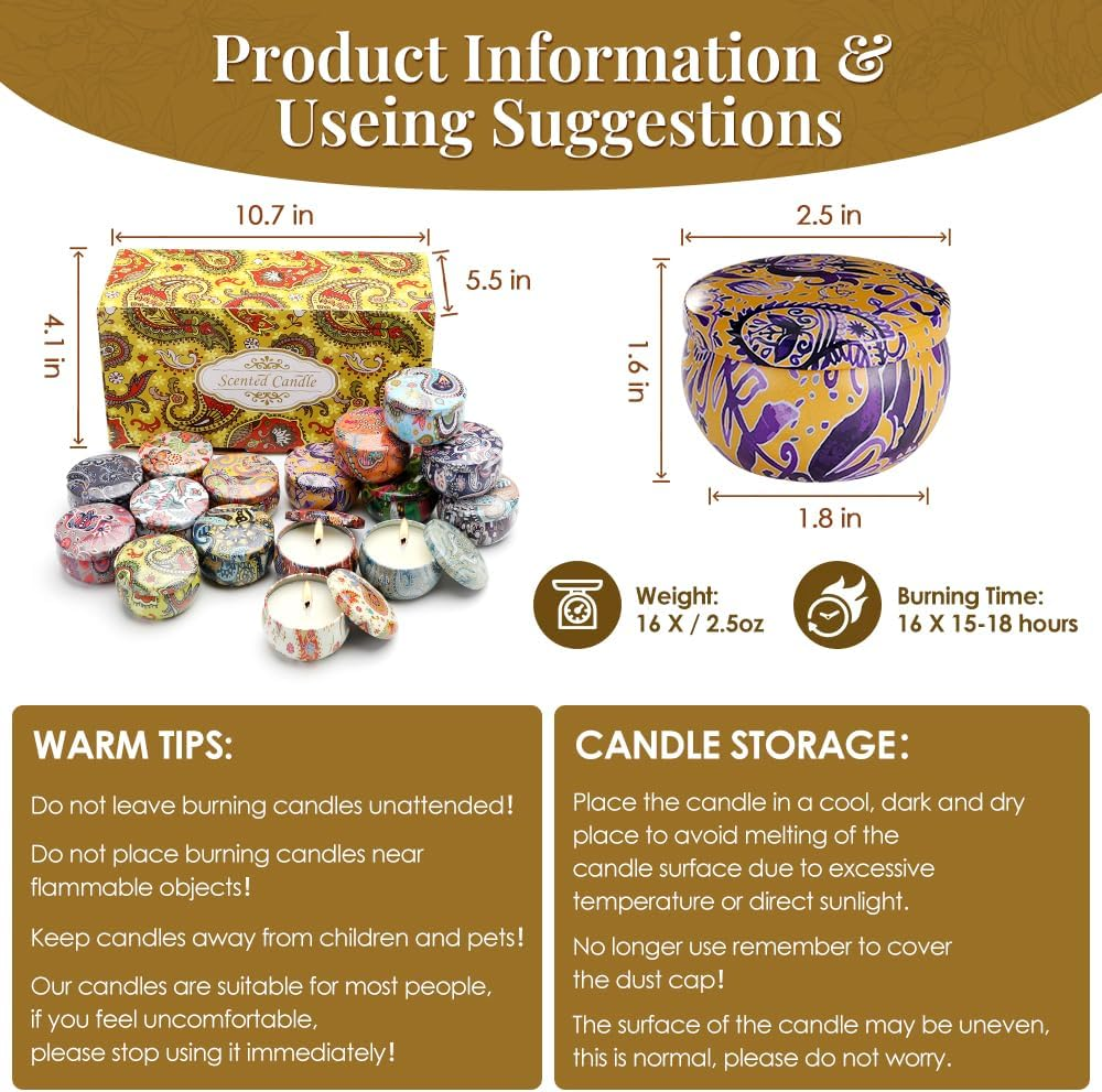 WOTOW 16 PCS Candles for Home Scented - 2.5Oz / 70G Soy Wax Aromatherapy Tin Jar Candles - Scented Candles Gift Set for Birthday Christmas Thanksgiving Mother'S Day image number 5