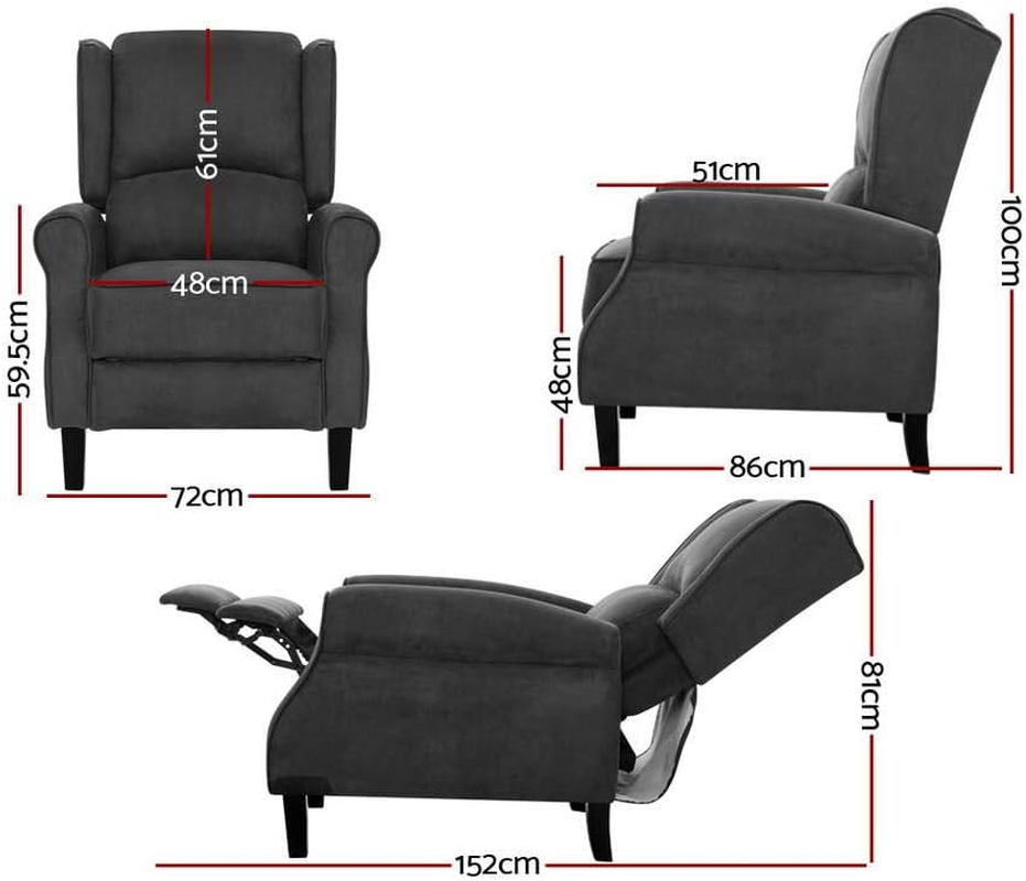 Artiss Recliner Chair, Fabric Recliners Sofa with Adjustable Backrest Footrest, Charcoal Lounge Couch Armchair with Study Steel Base, Nursing Feeding for Living Room, Bedroom image number 5