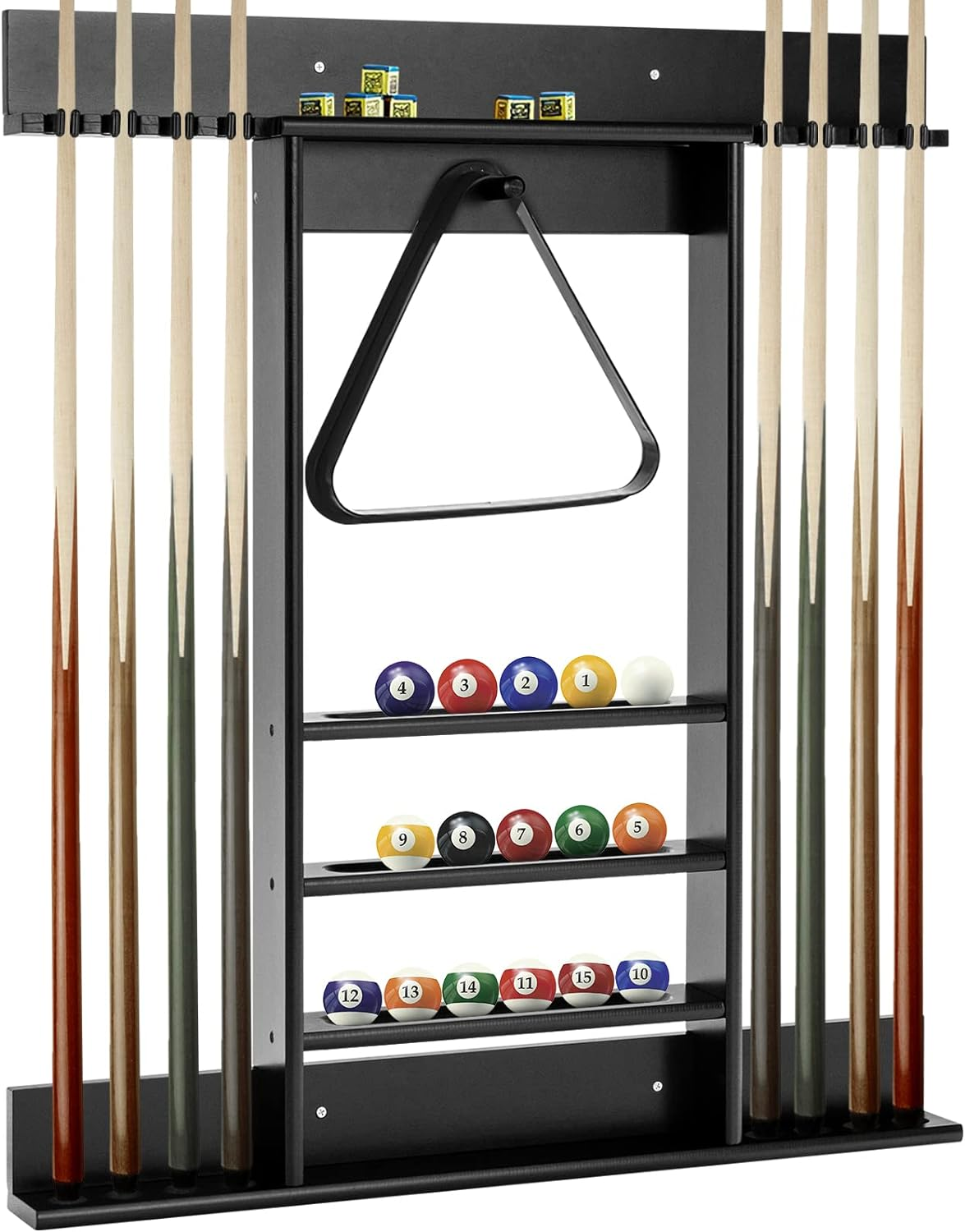 Costway Billiards Pool Cue Rack Only, Wall Mounted Billiard Stick Holder, Made of Solid Pine Wood, Holds Cues, Billiard Balls, Ball Rack, Compact Billiards Equipment for Billiard Room, Club image number 4