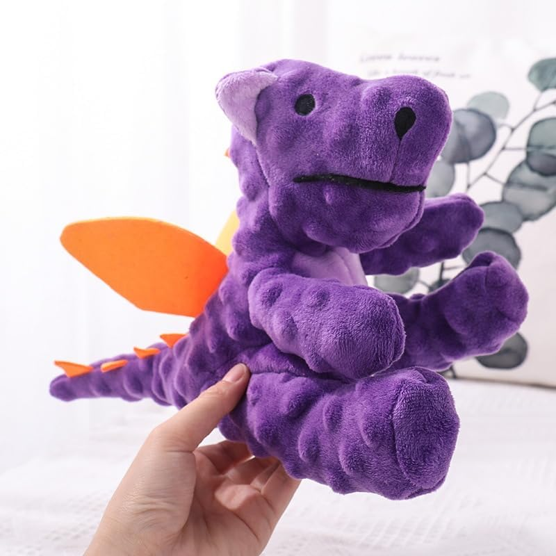 Dog Plush Toy for Puppy, Indestructible Tuffy Dog Squeaky Toys, Funny Stuffed Animals Toys with Cotton Material, Durable Chewing Toys (Dragon, Purple) image number 2