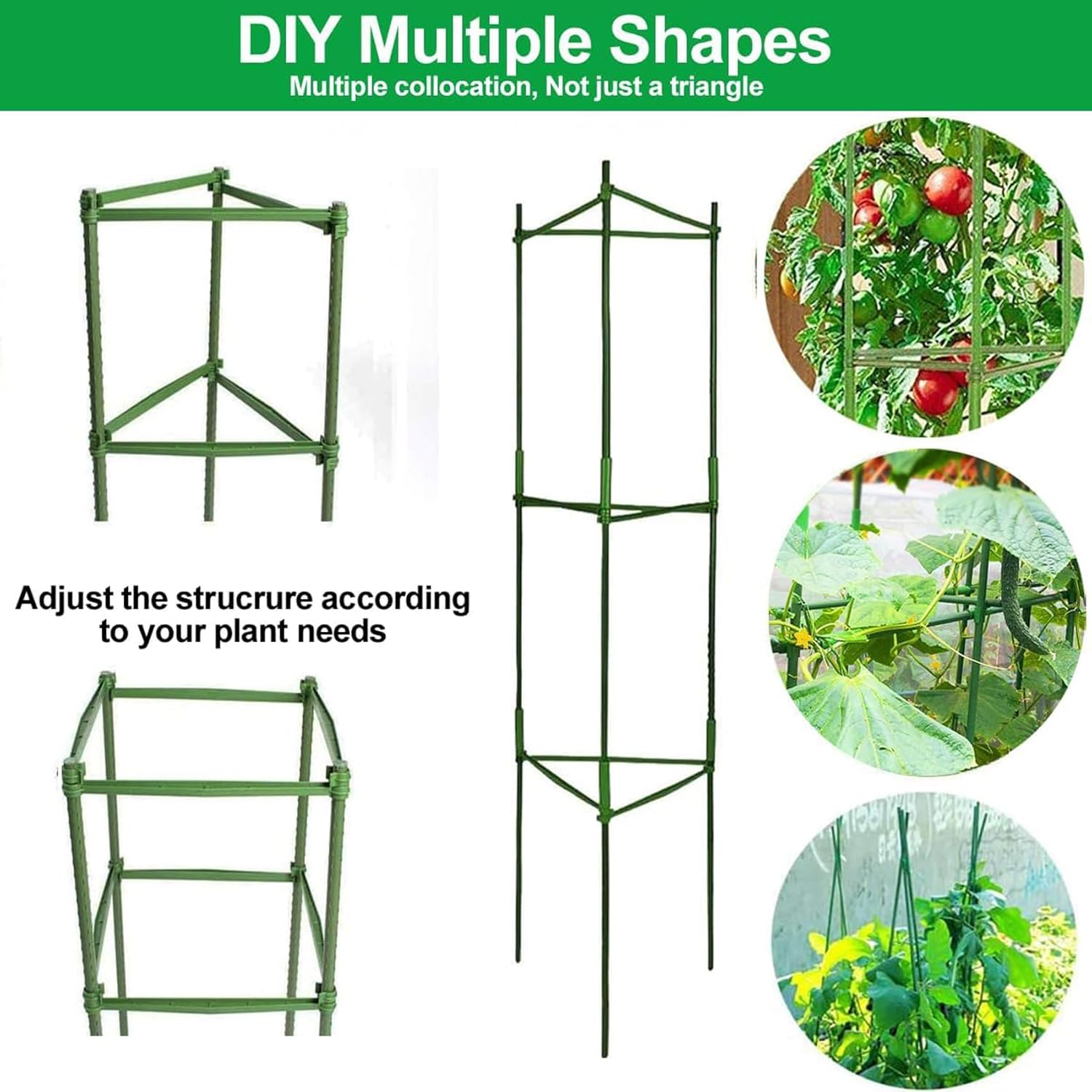 3Pack Tomato Cage for Garden, Plant Support Garden Stakes, Potted Trellis for Climbing Vegetables Plants Flowers, 32 * 32 * 120Cm Green image number 1