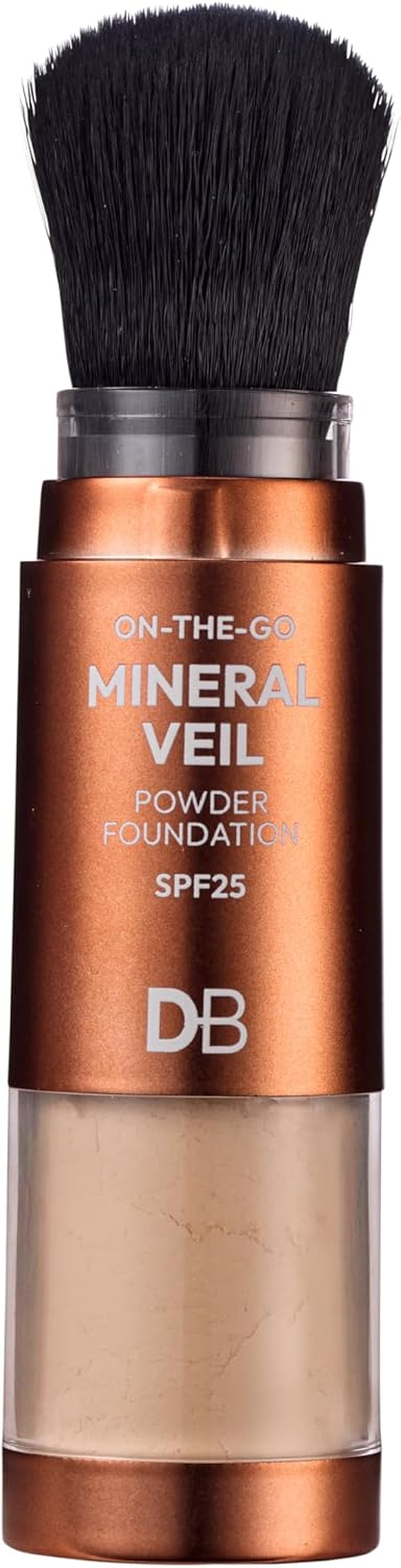 DB Cosmetics Mineral Veil Loose Powder on the Go - Buildable Tinted Face Setting Powder with Brush SPF 25 - for Sun Protection and Shine Control. Fair-Light Shade