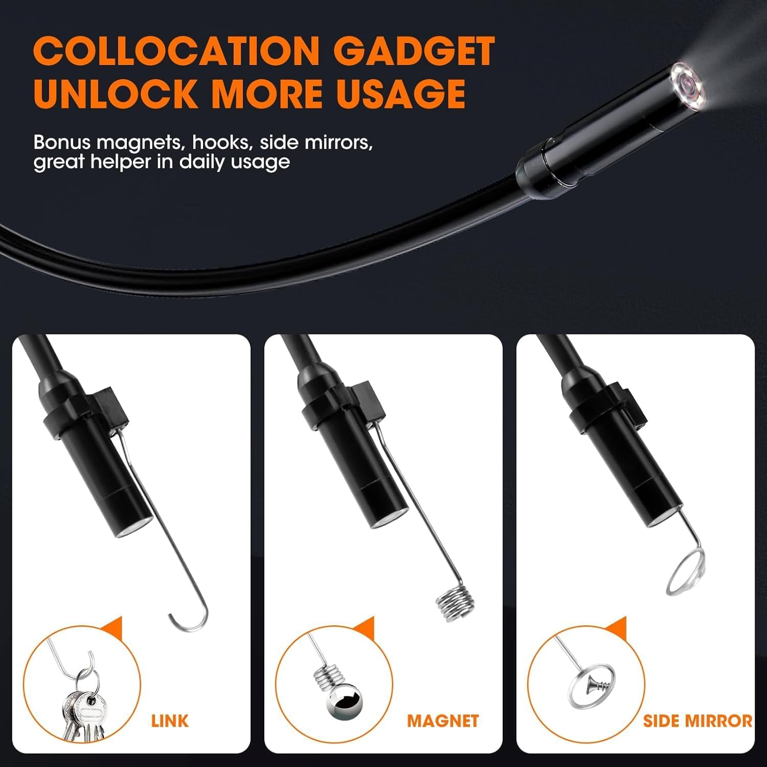 Endoscope Camera with Light, 4.3'' IPS Screen Inspection Camera, 1080P HD Digital Borescope, No App No Wifi Inspection with 8 Adjust LED Lights, IP67 Semi-Rigid Cable Waterproof Drain (16.4Ft/ 5M) image number 4