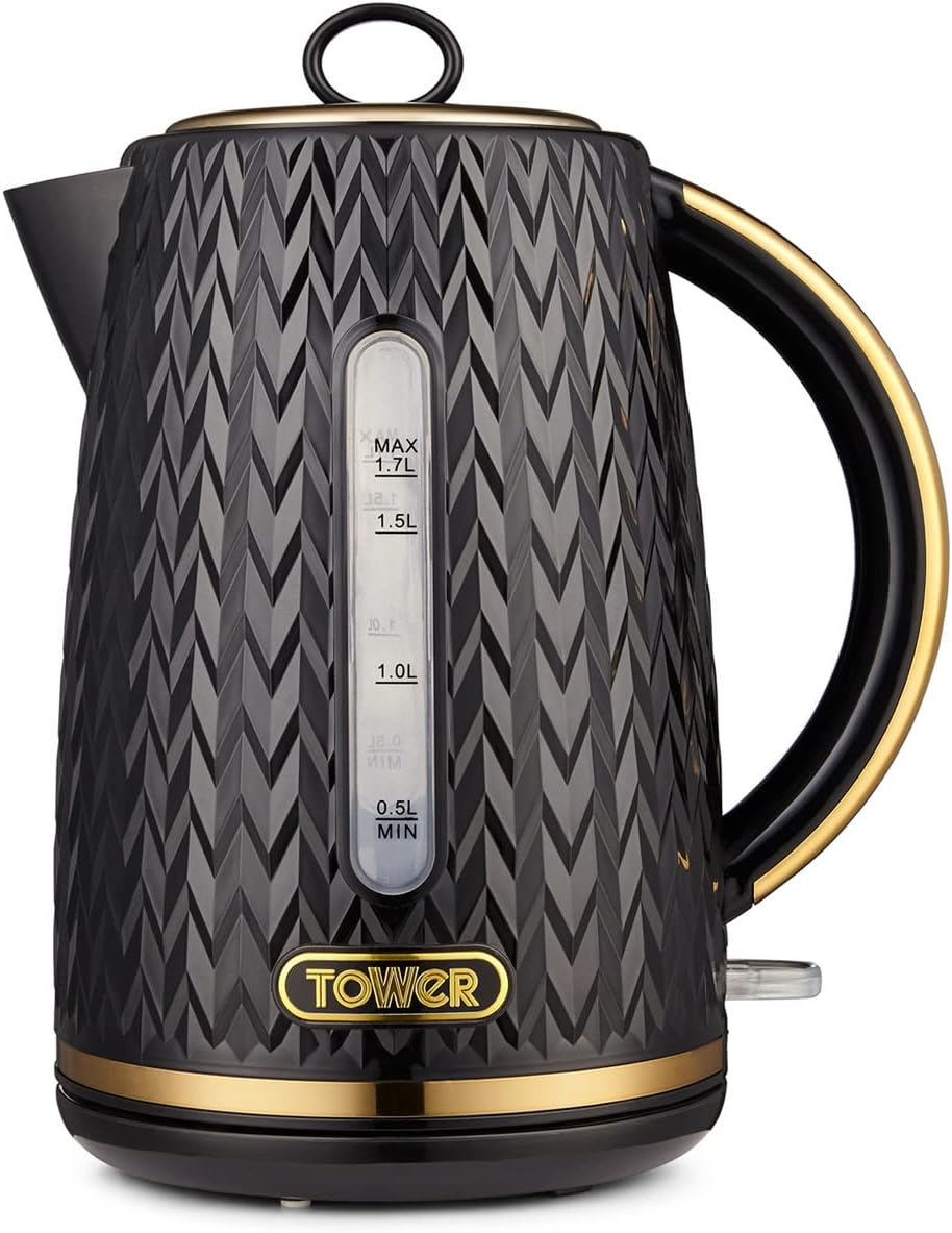 Tower T10052GRY Empire 1.7 Litre Kettle with Rapid Boil, Removable Filter, 3000W, Grey with Brass Accents