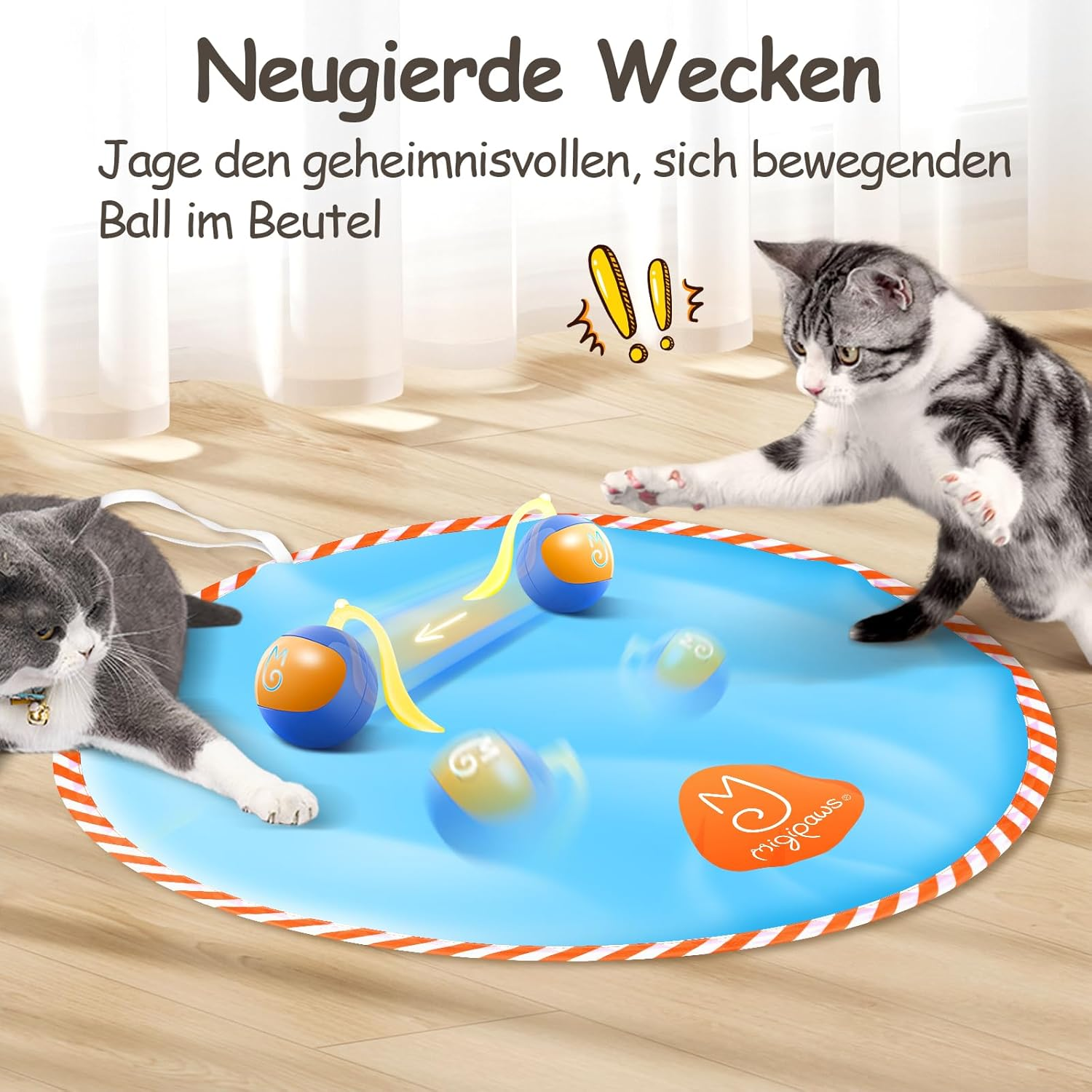 Migipaws Interactive Cat Toy Set, Fun Tracker, Electric Moving Ball Hides in Bag, Enjoy Hunting Fun (Blue) image number 6