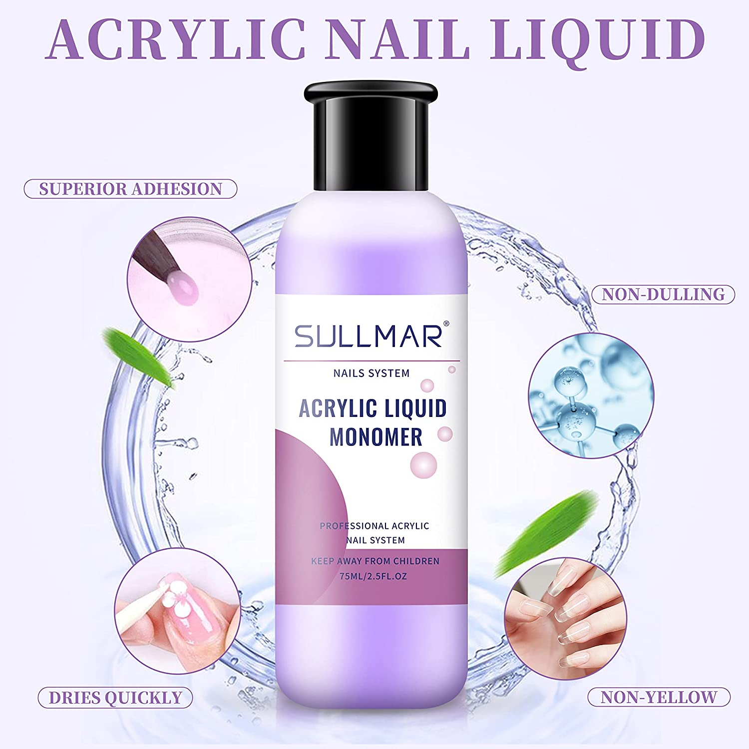 SULLMAR Acrylic Monomer Liquid 2Pcs X 75Ml Acrylic Monomer Liquid 5Oz Nail Acrylic Liquid Nail Tips for Acrylic Nails Professional Nail Monomer Liquid Odorless Monomer 2.5Oz/75Mlx2Pcs image number 3