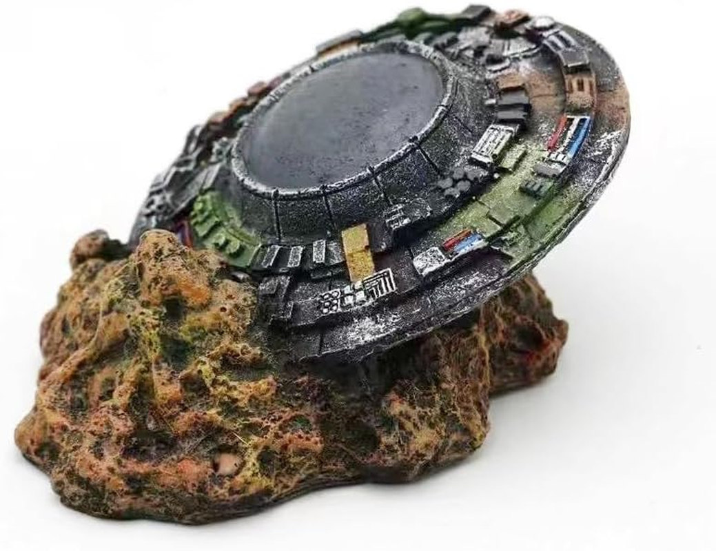 AIMALL UFO Wreckage Aquarium Ornament, Sci-Fi Portal Resin Craft, Space-Time Themed Fish Tank Decoration, 5.9X4.7 Inches