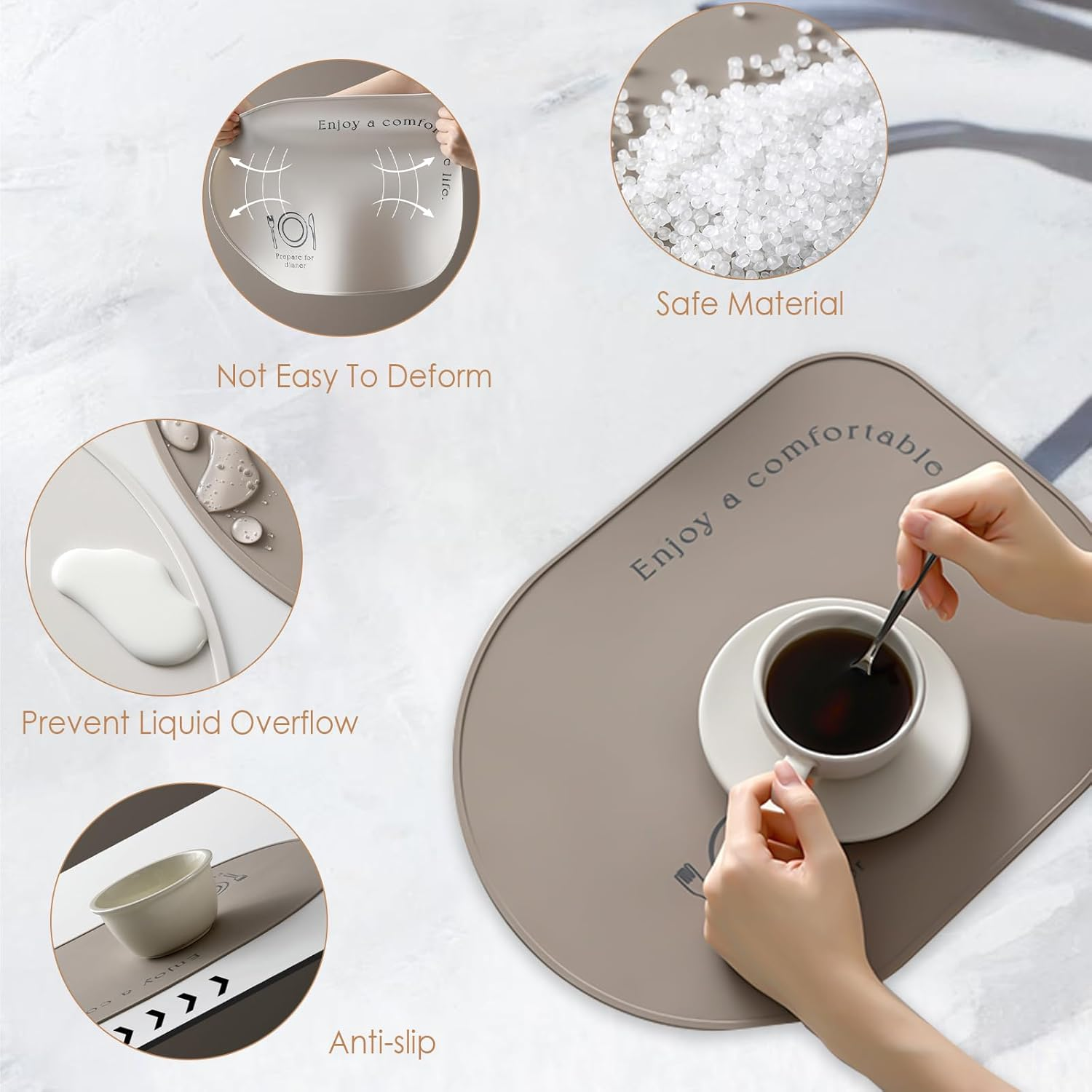 2-Pack Silicone Placemats, Non-Slip, Oil & Water Proof, Heat & Stain Resistant, Easy to Clean, Durable & Versatile (Grey) image number 1