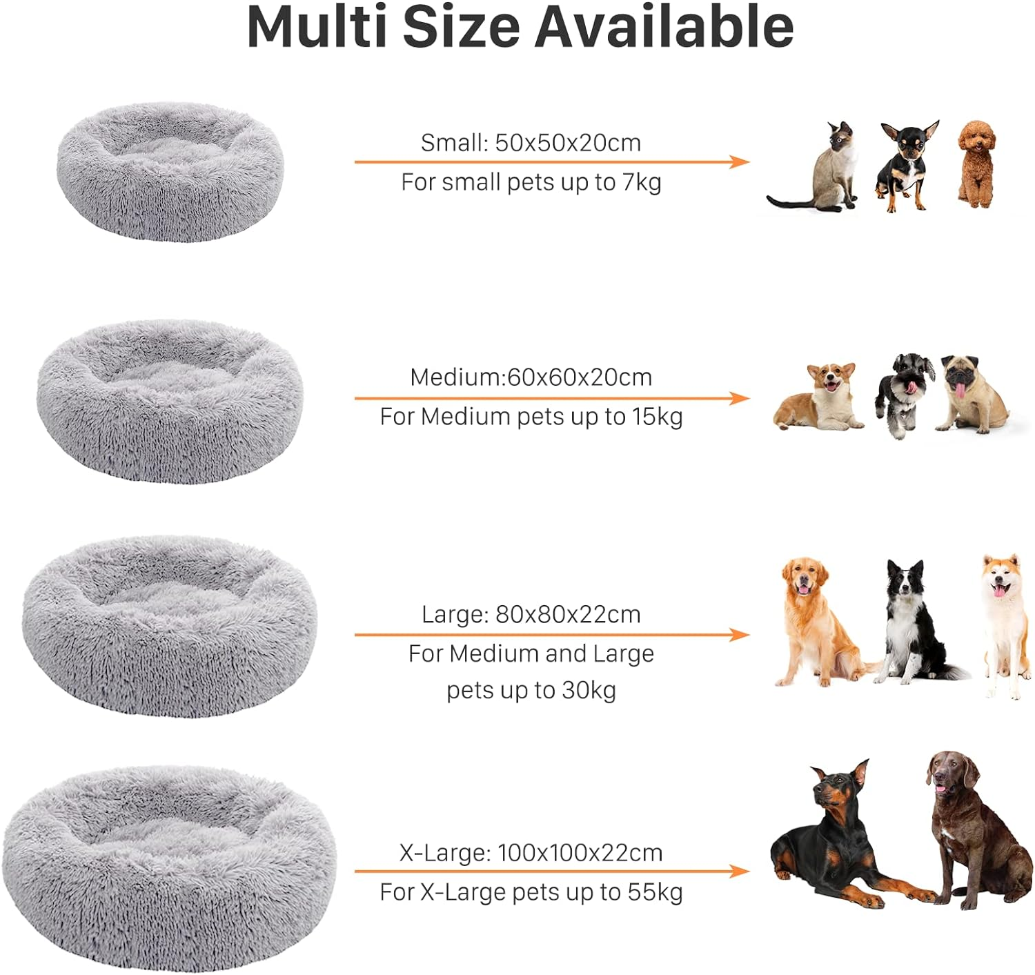 USOR Calming Dog Bed for Large Dogs, Anti-Anxiety Donut Dog Cuddler Bed, Disassemble and Washable 100Cm Extra Large Pet Bed, Warming Cozy Soft Dog Bed, Fluffy Faux Fur Plush Dog Cushion Bed Light Gray image number 3