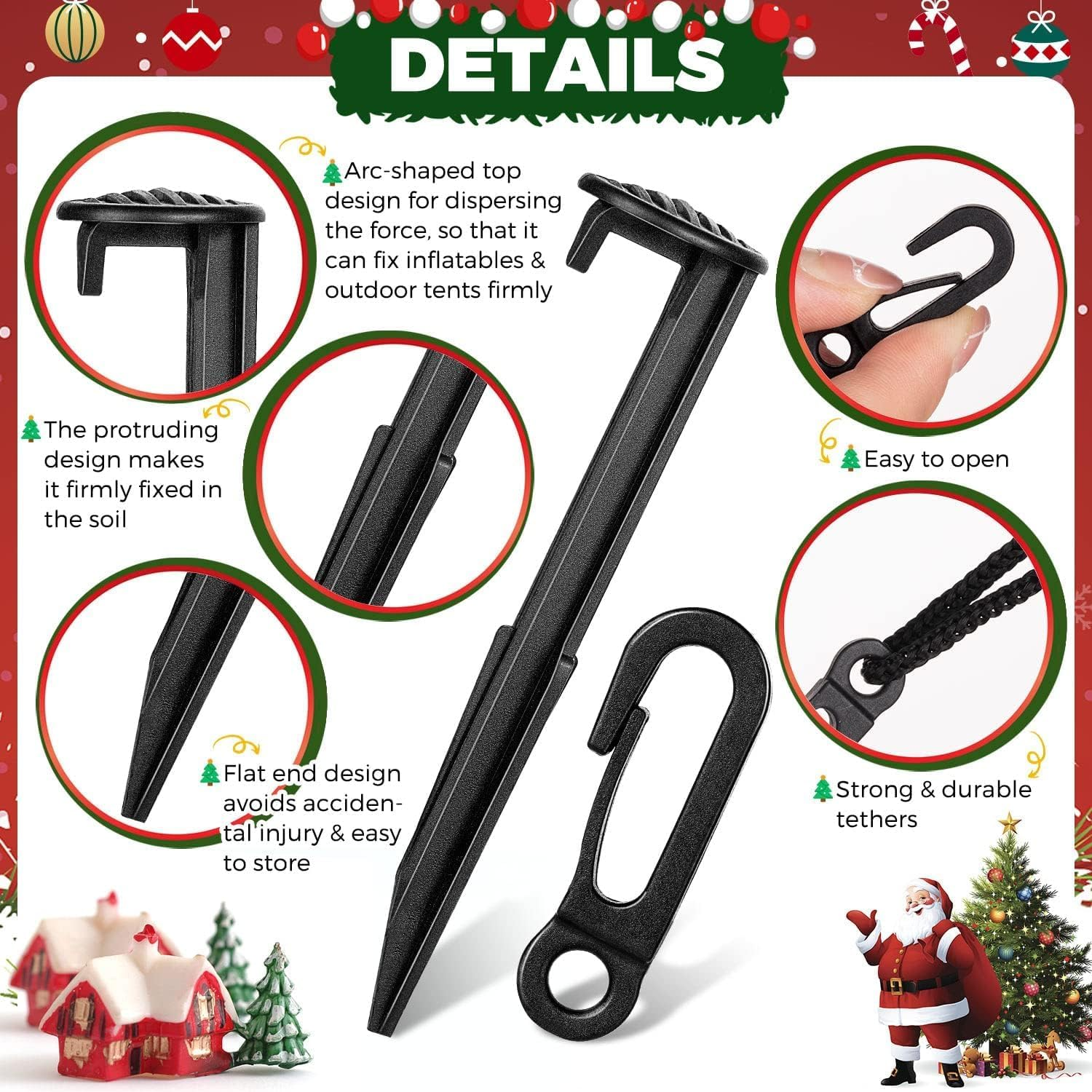 66 Pieces Inflatable Stakes and Tethers, Holiday Landscape Anchoring Stake Pack, Plastic Inflatable Spikes, Replacement Ground Stakes, Holiday Inflatable Decoration Accessories for Outdoor Garden image number 1