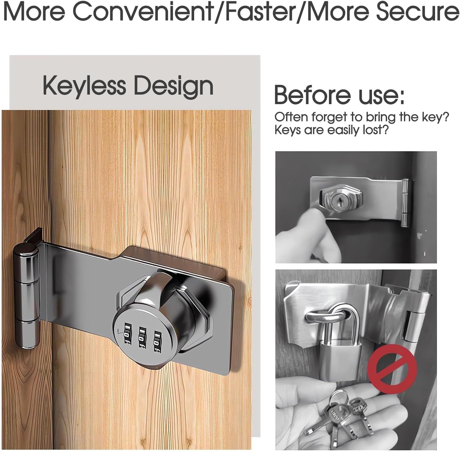 OZSTOCK 2X Mechanical Password Lock Hasp &ndash; Keyless 3-Digit Combination Cabinet Lock, Zinc Alloy Drawer & Mailbox Security Lock with Screws for Doors, Lockers, Office & Home Storage image number 5