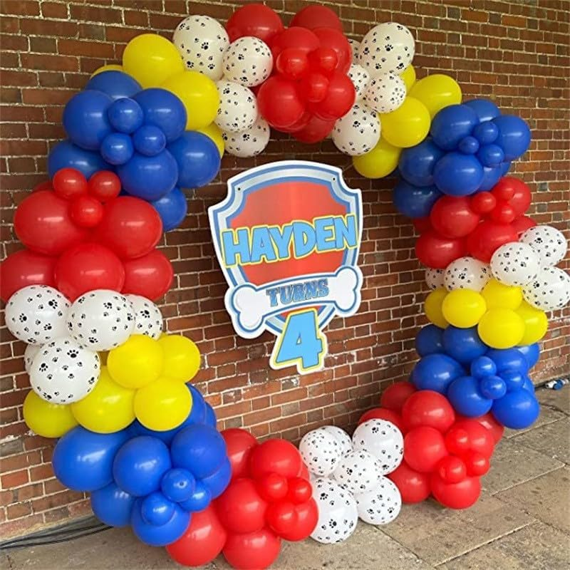 PEKGLOW 119 Pcs Dog Paw Balloon Garland Dog Paw Party Decorations Red Yellow Blue Balloon Garland Arch Kit Red Yellow Blue Balloons Paw Balloons for Boys Paw Dog Patrol Birthday Party Decorations image number 1
