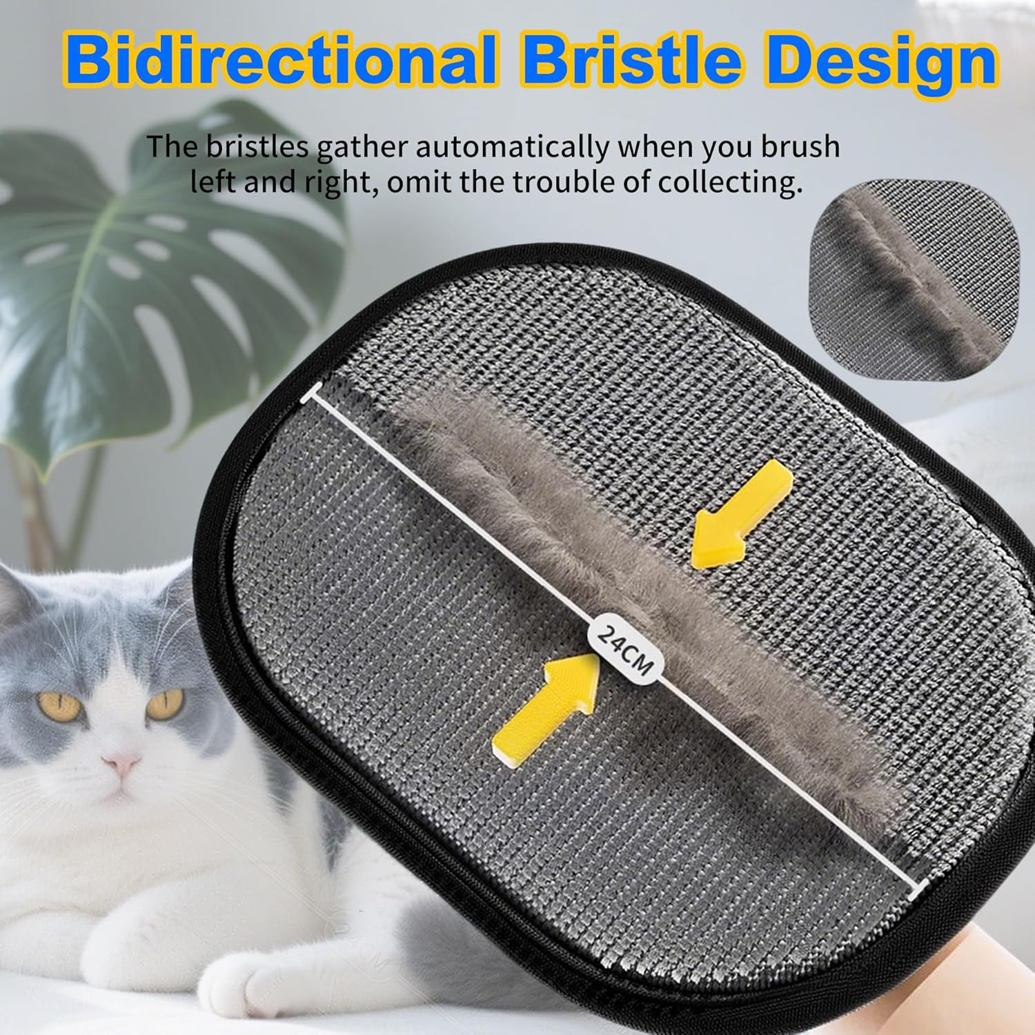 3 Pack Pet Hair Removal Gloves with Deshedding Brush, Double Sided Electrostatic Removal Gloves for Dogs & Cats, Pet Grooming Gloves Reusable for Carpet Sofa Clothing Furniture image number 4