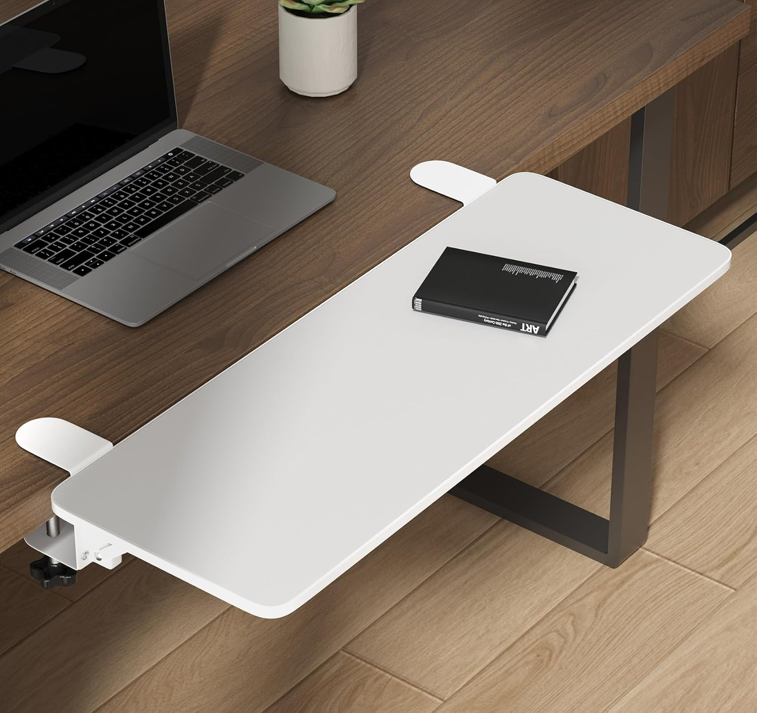 WYJREES Ergonomics Desk Extender Tray,30"X9.9" Table Mount Arm Rest Shelf,90&deg; Foldable Keyboard Tray Platform,Clamp on Computer Arm Rest for Desk,Desk Extension for Office Home Desks,White