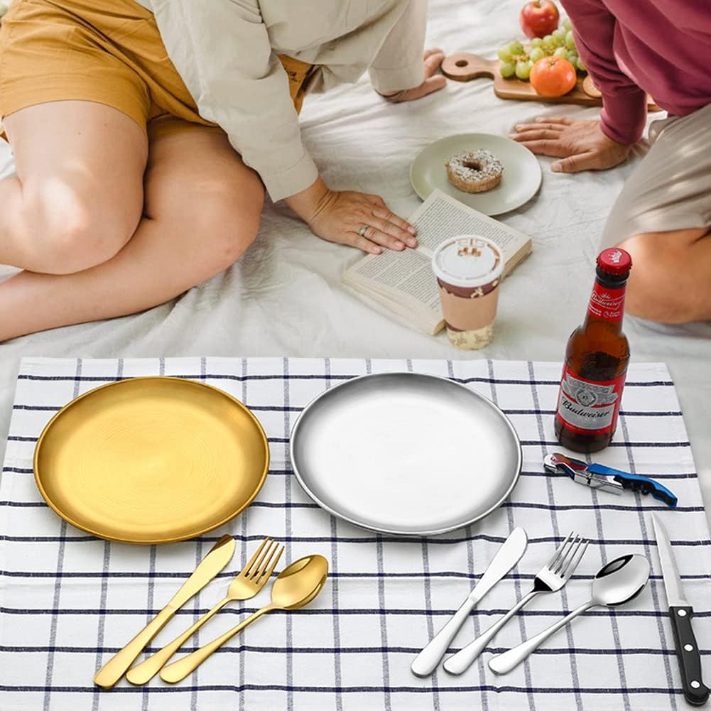 Issdem Metal Camping Utensil Set, Camping Silverware Set for 2, Reusable Travel Cutlery with Case Include Knife Fork Spoon Dish and Beer Cap Opener